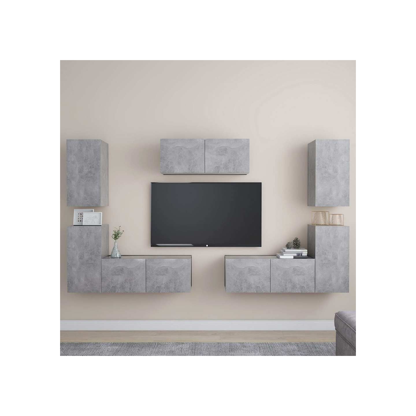 Ensemble de meubles TV 7 pcs Gris béton Bois d'ingénierie