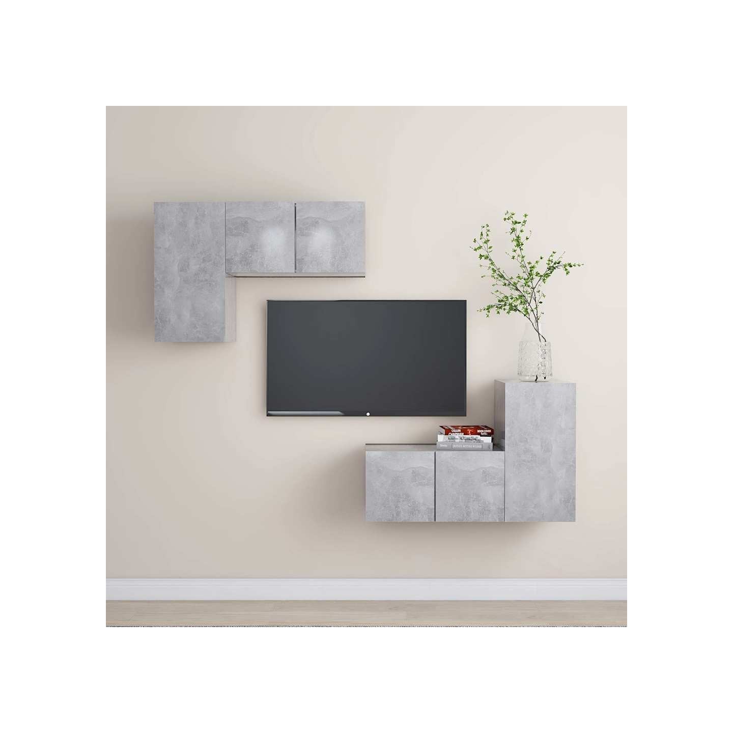 Ensemble de meubles TV 4 pcs Gris béton Bois d'ingénierie