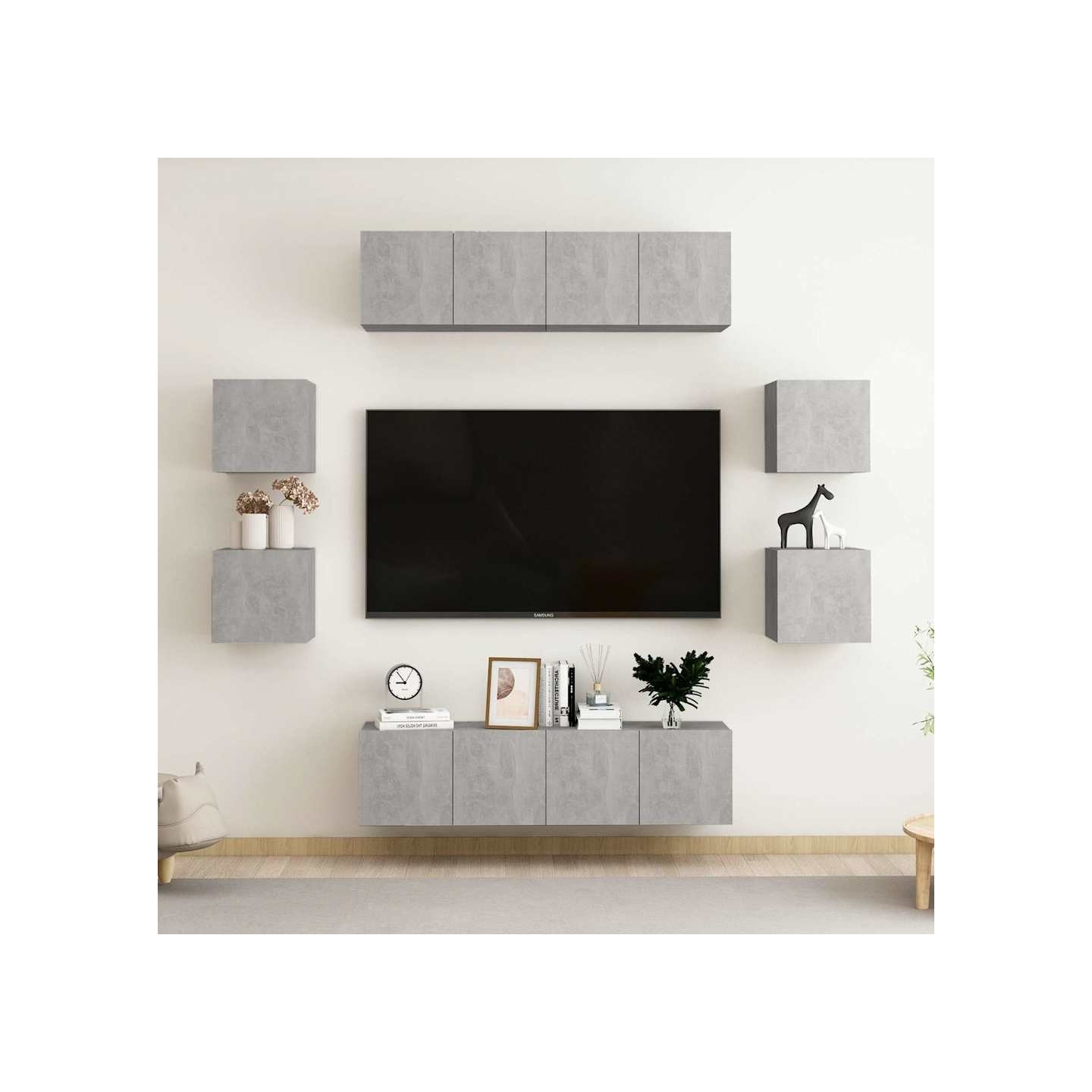 Ensemble de meubles TV 8 pcs Gris béton Bois d'ingénierie