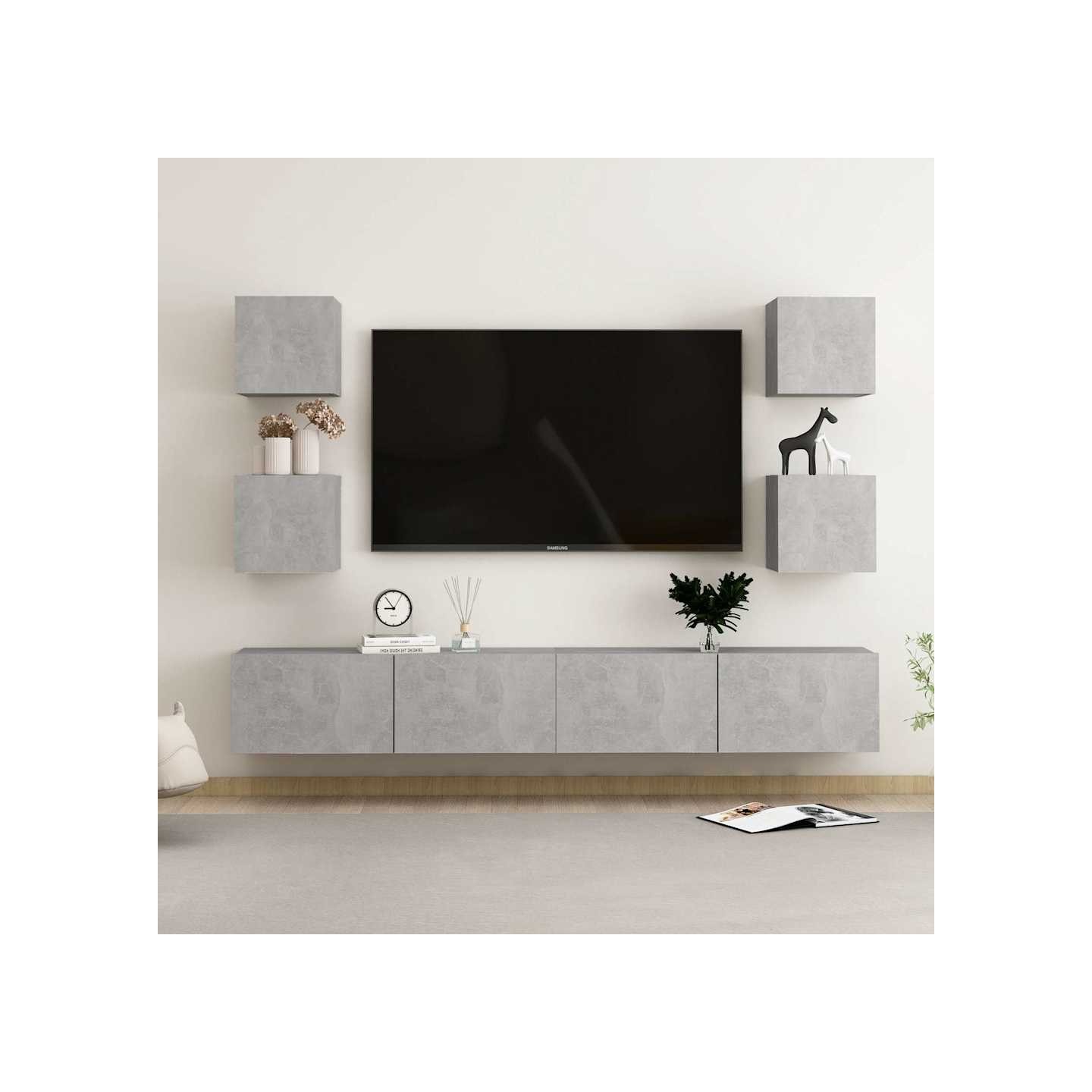 Ensemble de meubles TV 6 pcs Gris béton Bois d'ingénierie