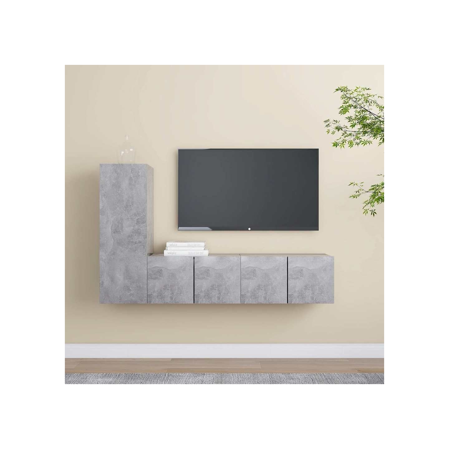 Ensemble de meubles TV 3 pcs Gris béton Bois d'ingénierie