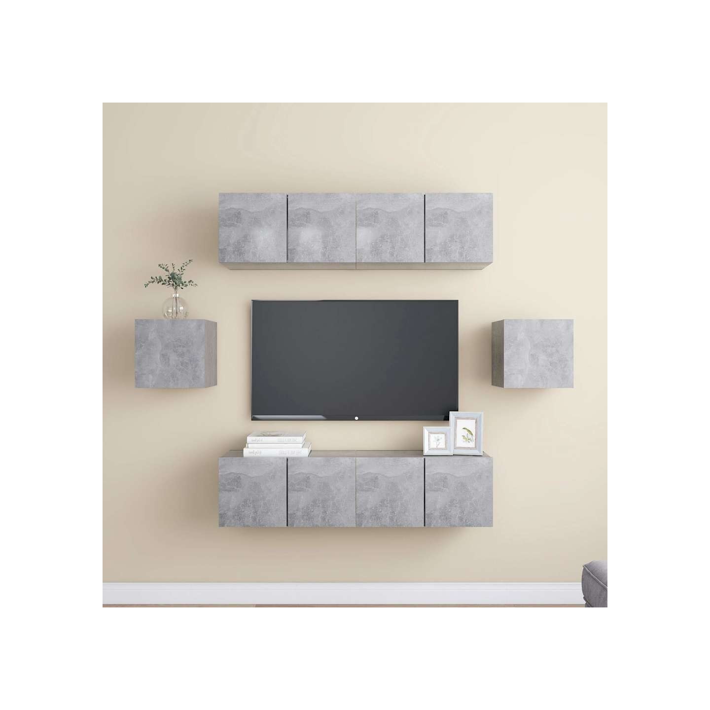 Ensemble de meubles TV 6 pcs Gris béton Bois d'ingénierie