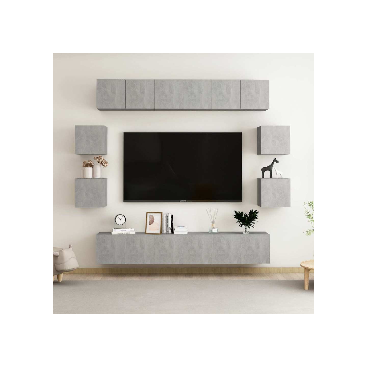 Ensemble de meubles TV 10 pcs Gris béton Bois d'ingénierie