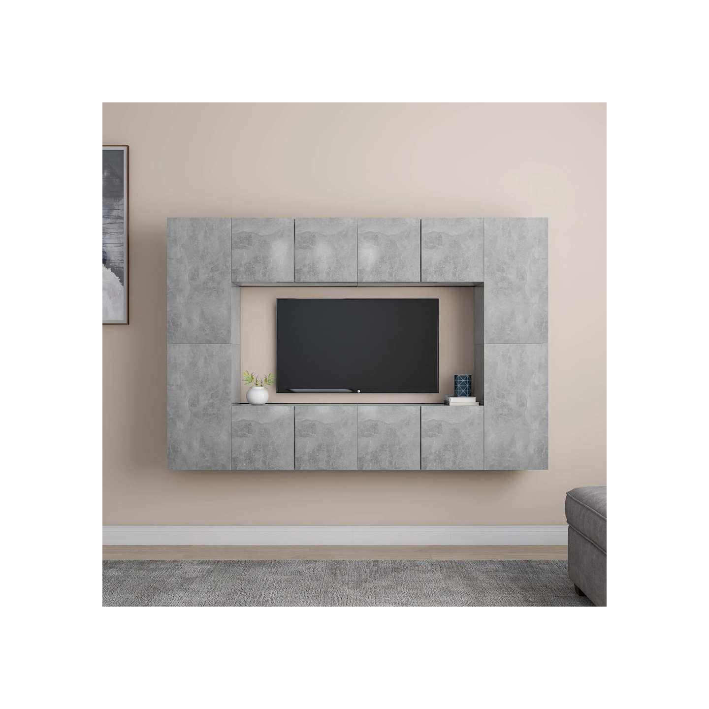Ensemble de meubles TV 8 pcs Gris béton Bois d'ingénierie