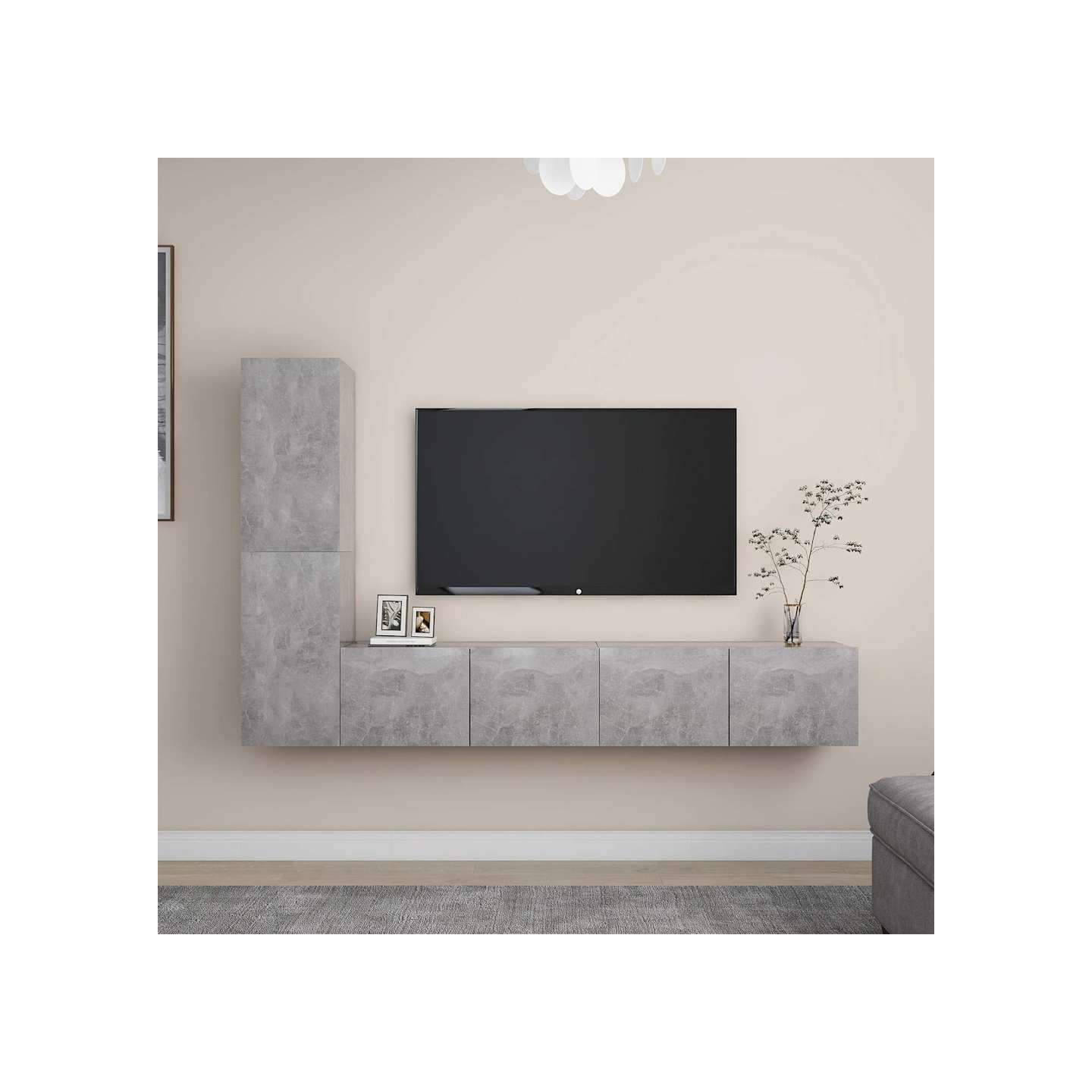Ensemble de meubles TV 4 pcs Gris béton Bois d'ingénierie