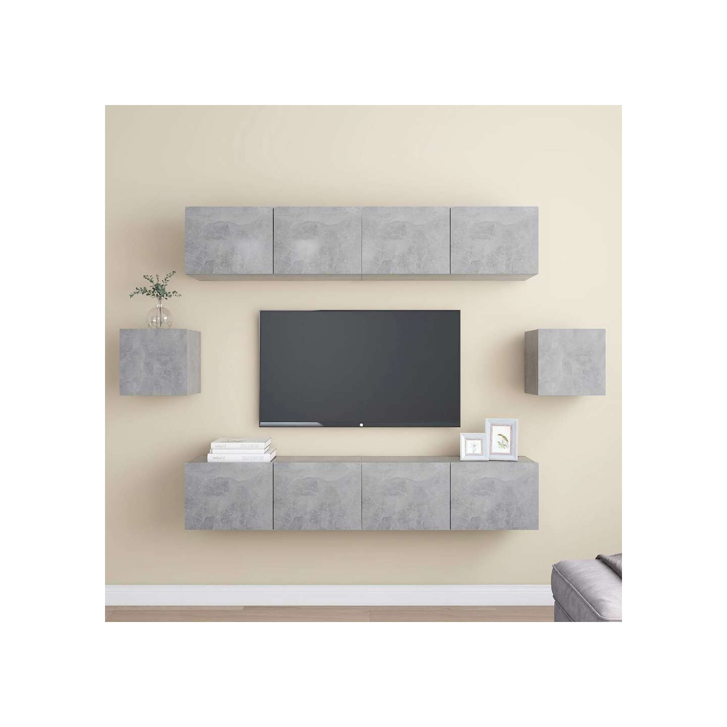 Ensemble de meubles TV 6 pcs Gris béton Bois d'ingénierie