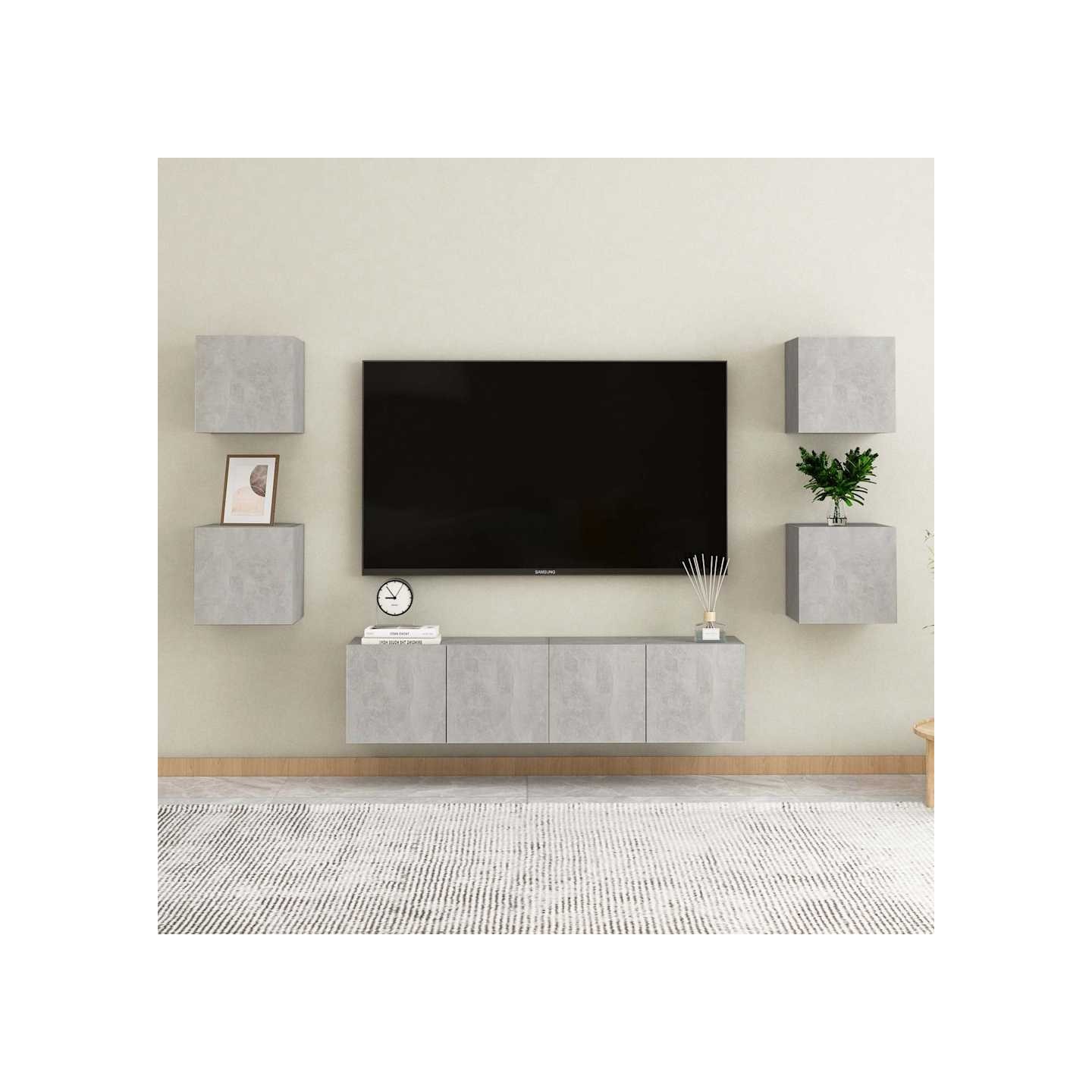 Ensemble de meubles TV 6 pcs Gris béton Bois d'ingénierie