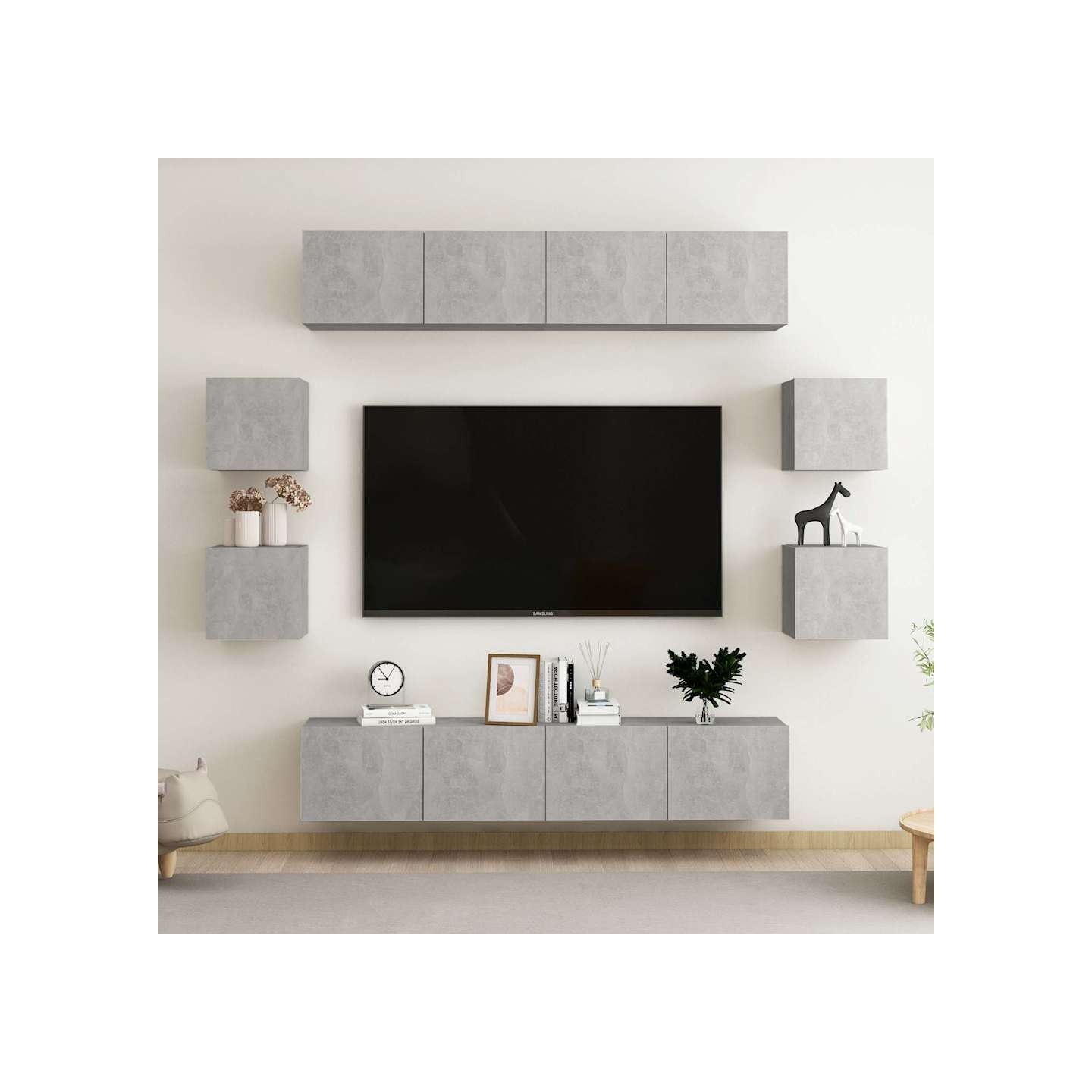 Ensemble de meubles TV 8 pcs Gris béton Bois d'ingénierie