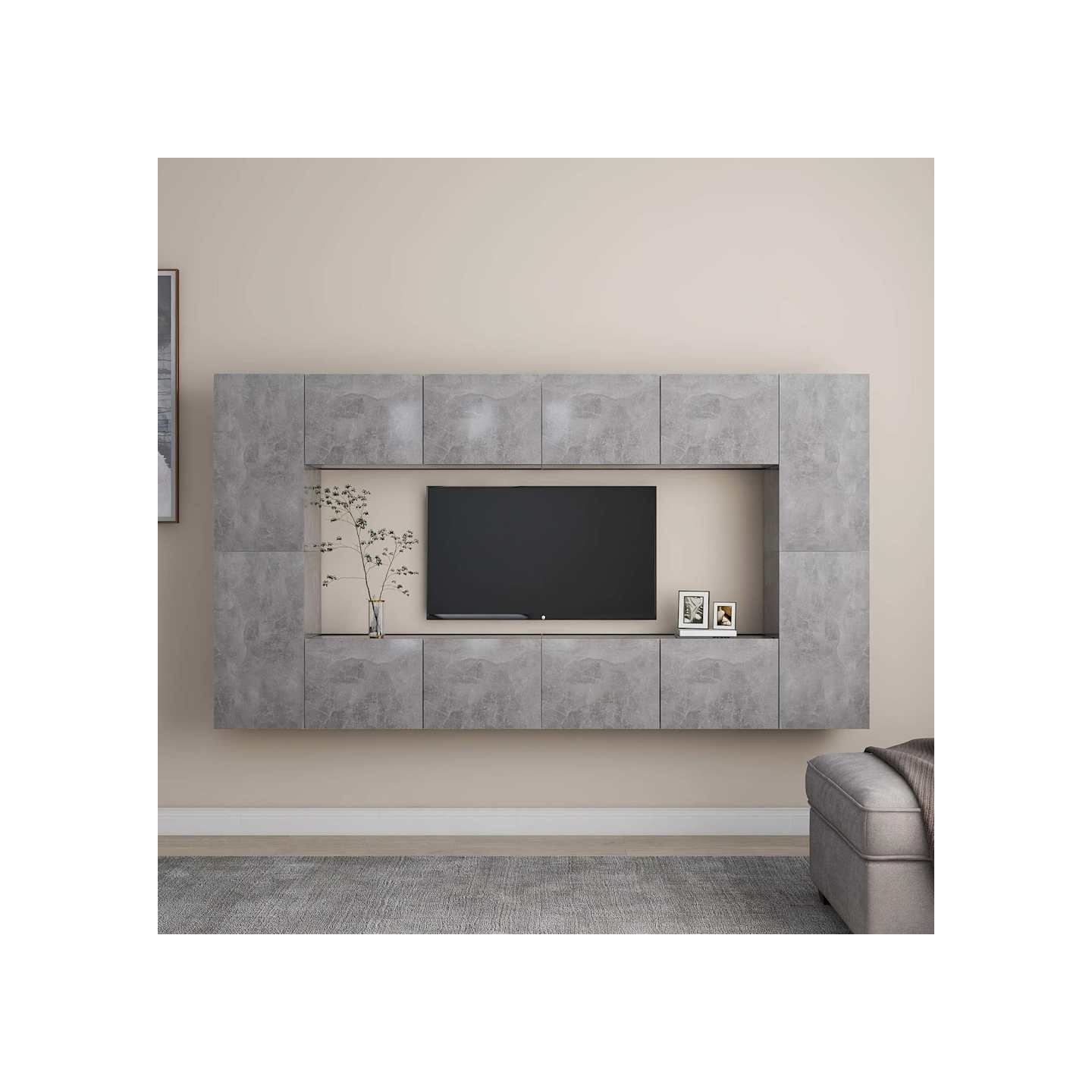 Ensemble de meubles TV 8 pcs Gris béton Bois d'ingénierie
