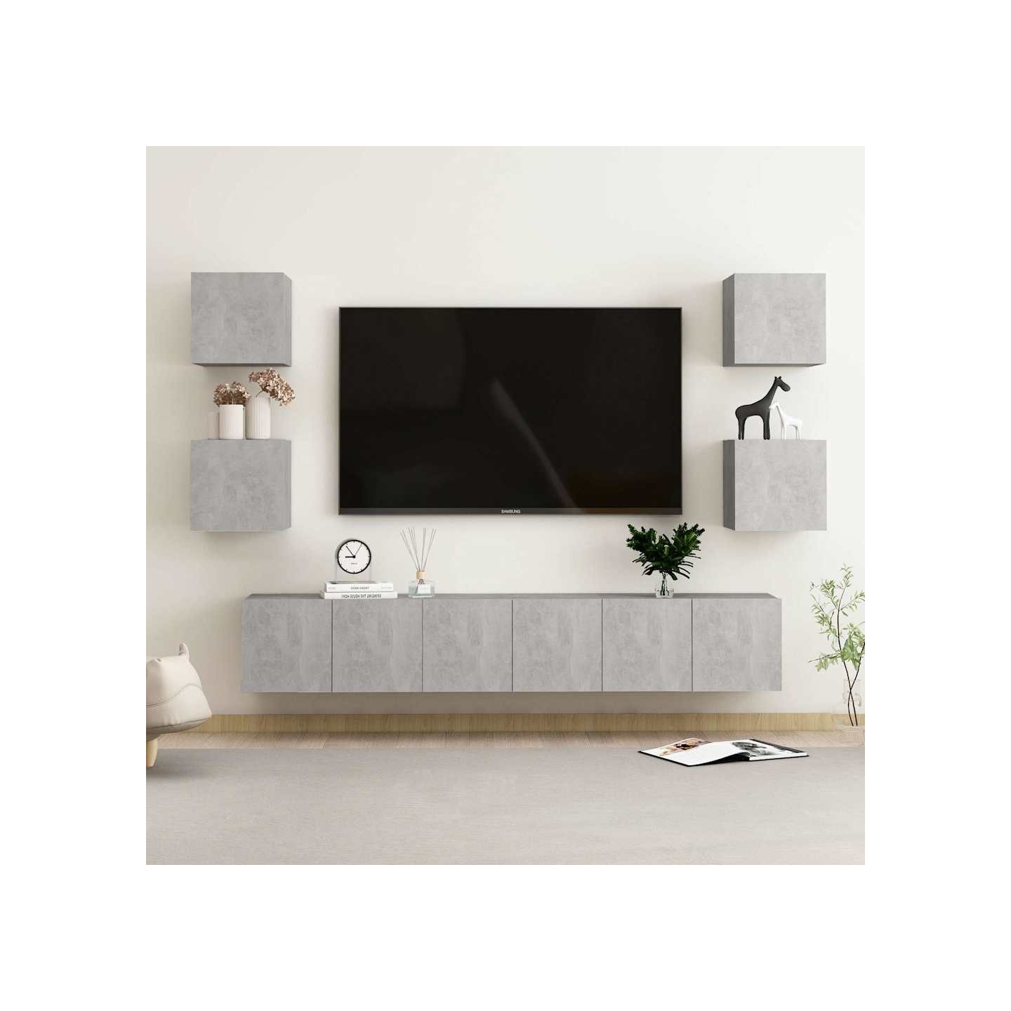 Ensemble de meubles TV 7 pcs Gris béton Bois d'ingénierie