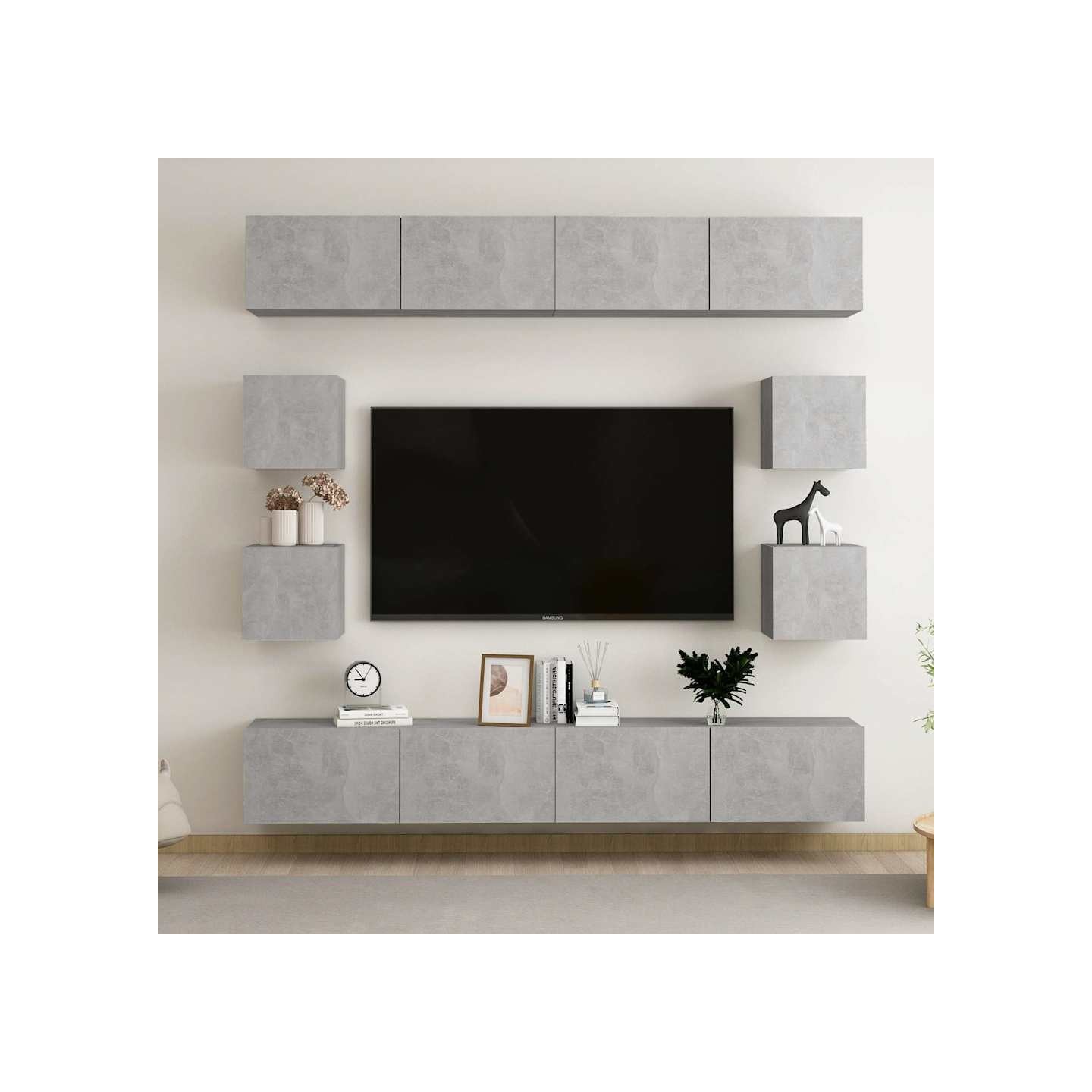Ensemble de meubles TV 8 pcs Gris béton Bois d'ingénierie