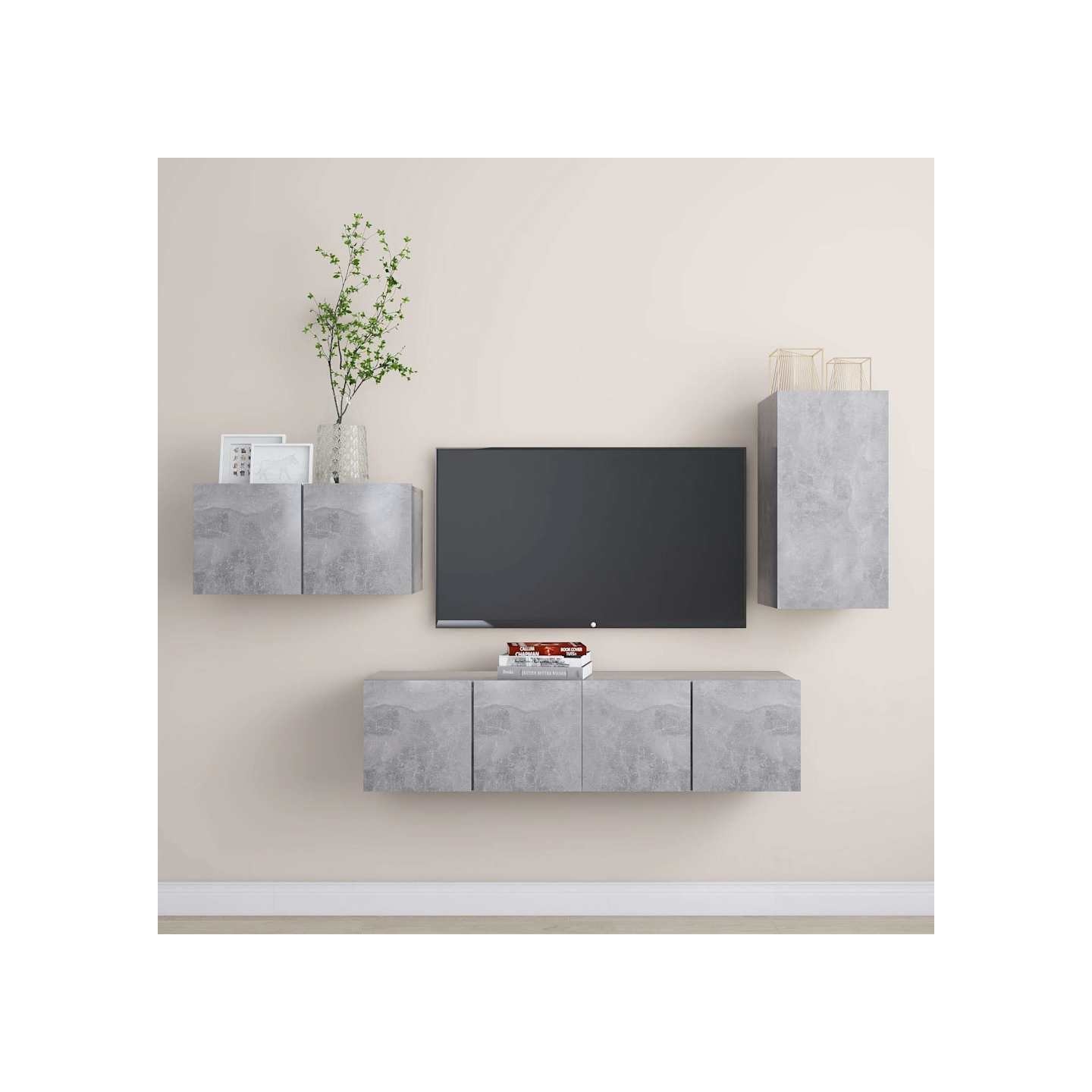 Ensemble de meubles TV 4 pcs Gris béton Bois d'ingénierie