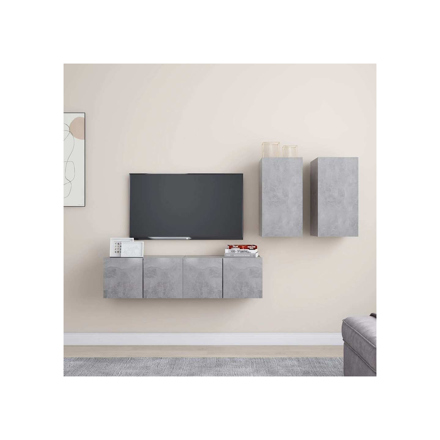 Ensemble de meubles TV 4 pcs Gris béton Bois d'ingénierie