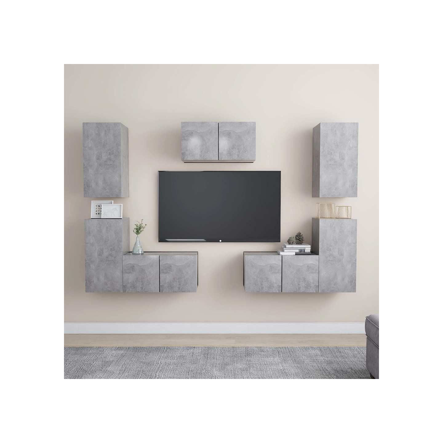 Ensemble de meubles TV 7 pcs Gris béton Bois d'ingénierie