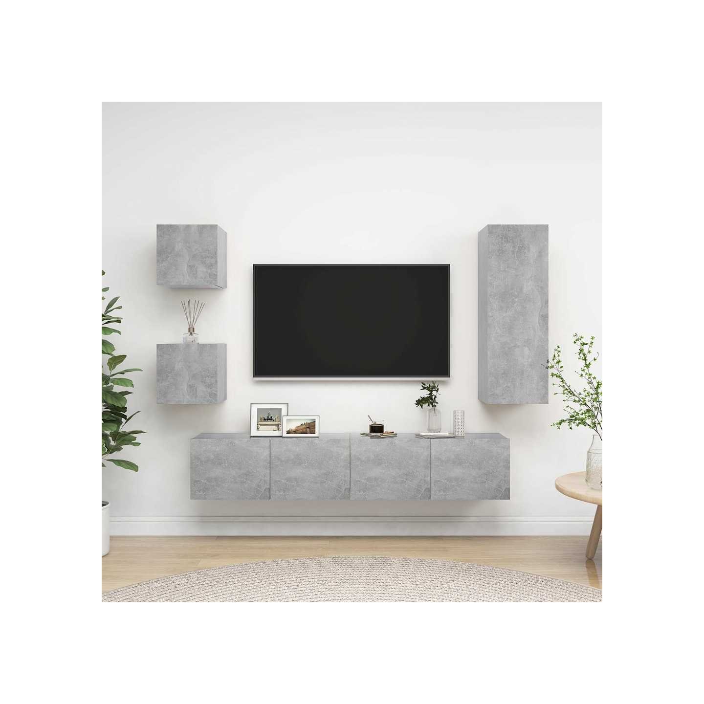 Ensemble de meubles TV 5 pcs Gris béton Bois d'ingénierie