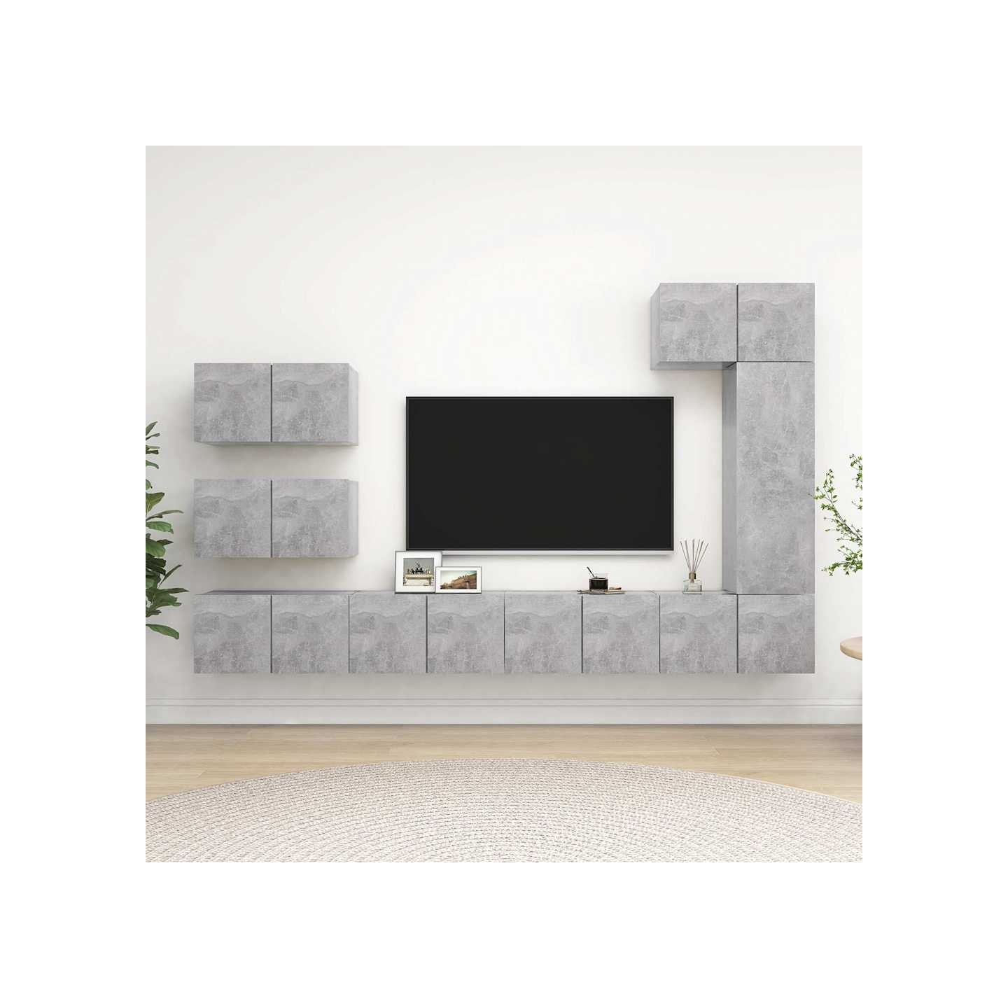 Ensemble de meubles TV 8 pcs Gris béton Bois d'ingénierie