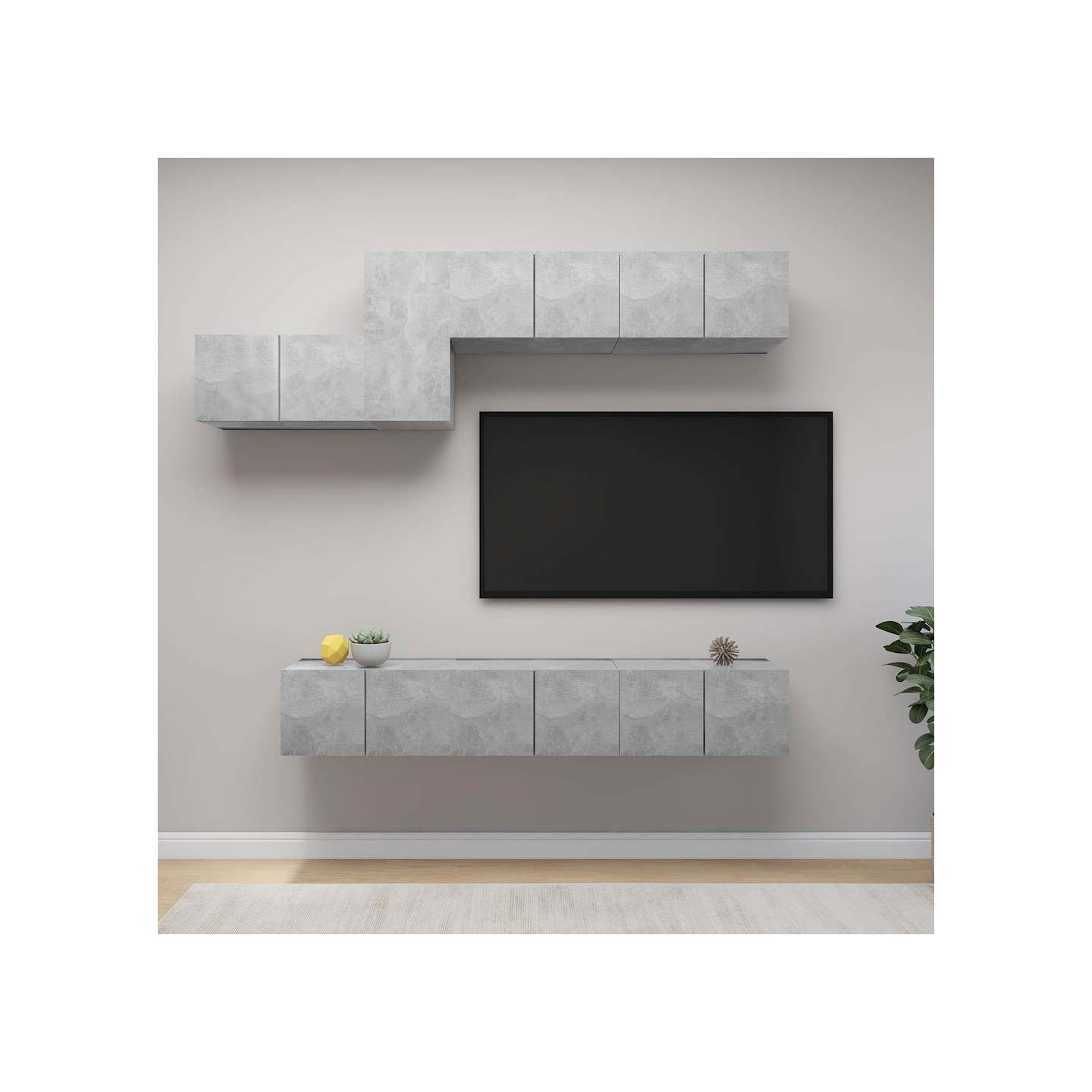 Ensemble de meubles TV 7 pcs Gris béton Bois d'ingénierie