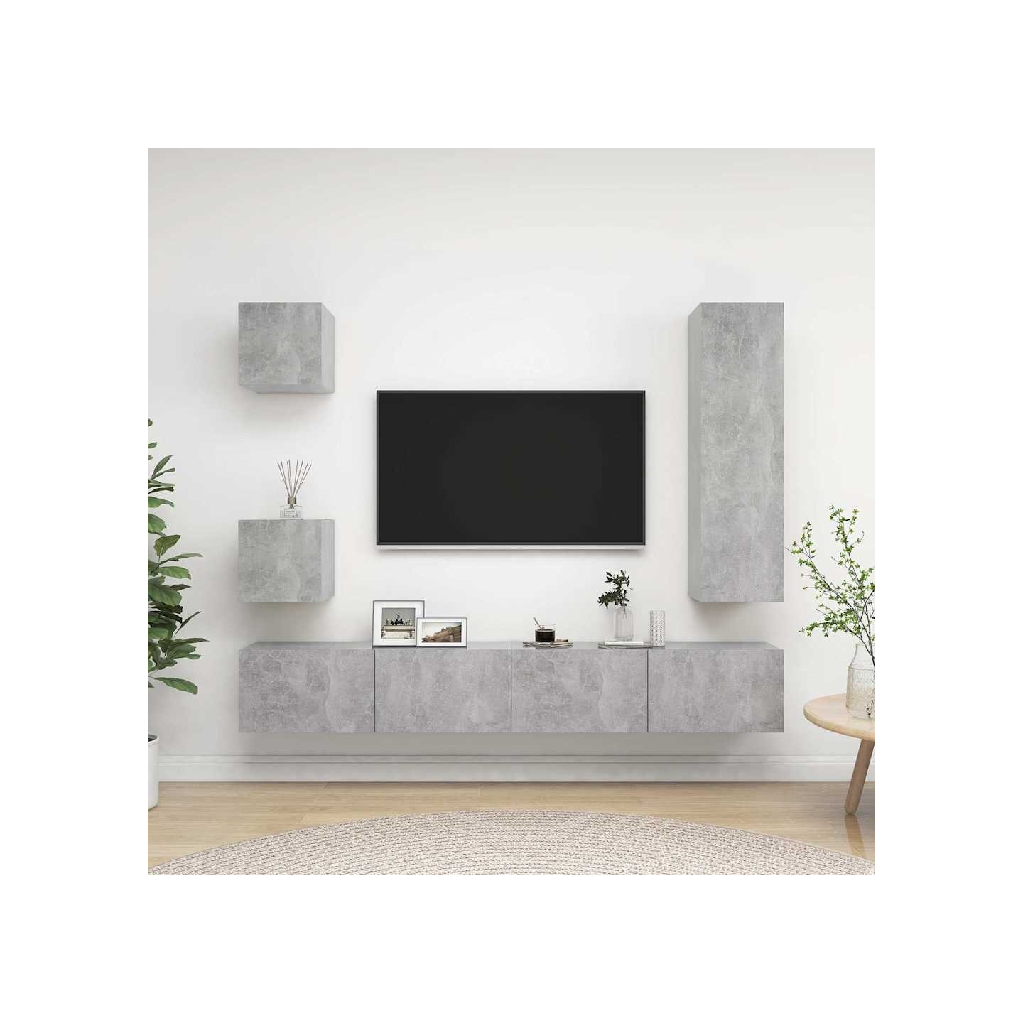 Ensemble de meuble TV 5 pcs Gris béton Bois d'ingénierie