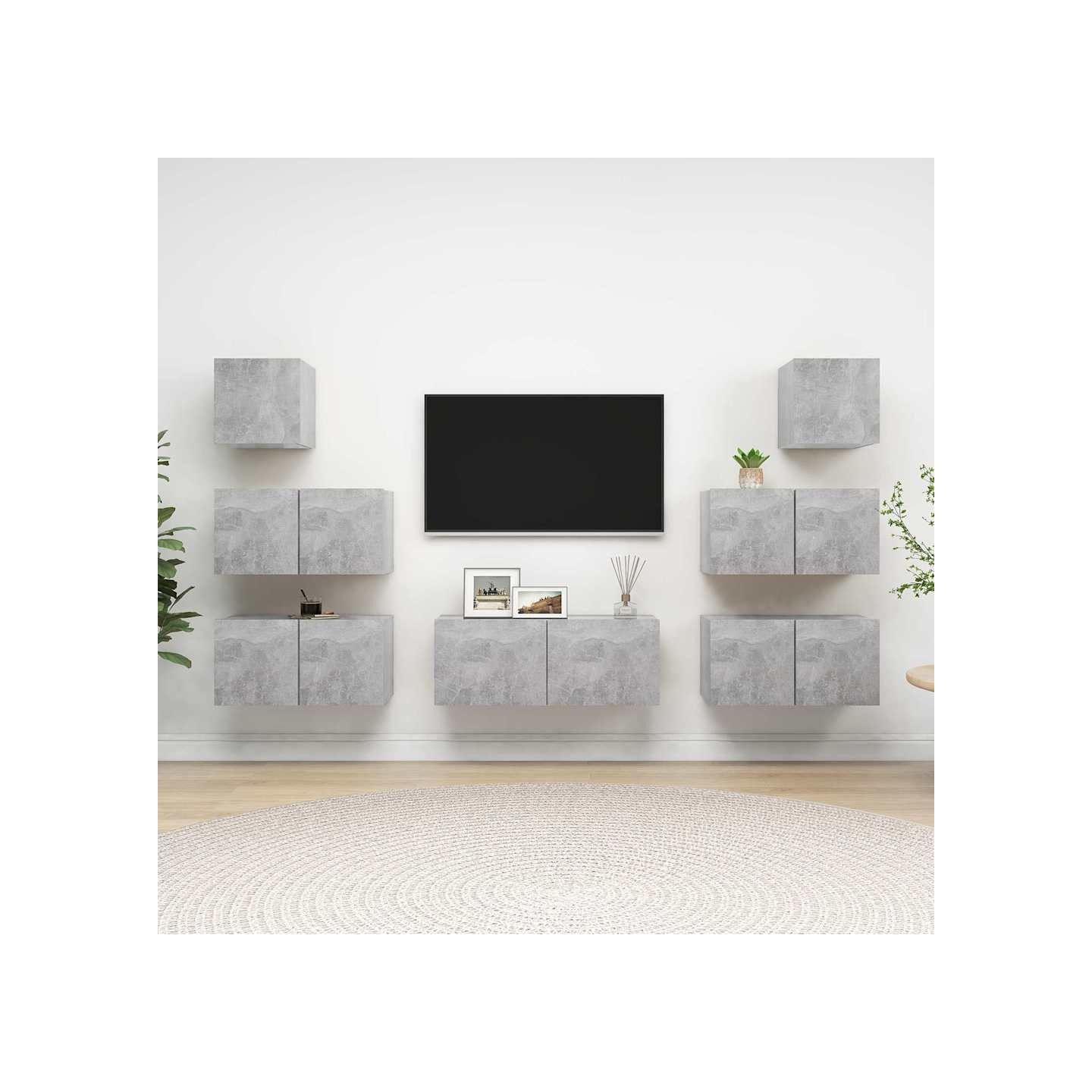 Ensemble de meubles TV 7 pcs Gris béton Bois d'ingénierie