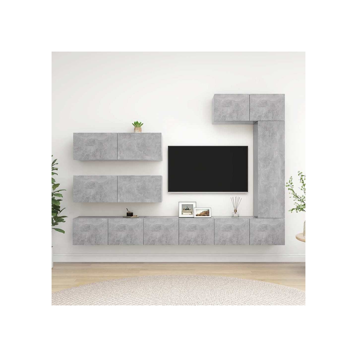 Ensemble de meubles TV 7 pcs Gris béton Bois d'ingénierie