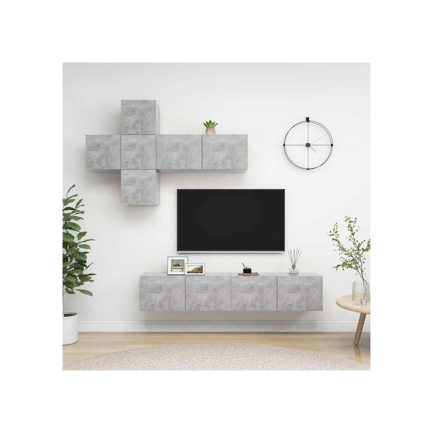 Ensemble de meuble TV 7 pcs Gris béton Bois d'ingénierie