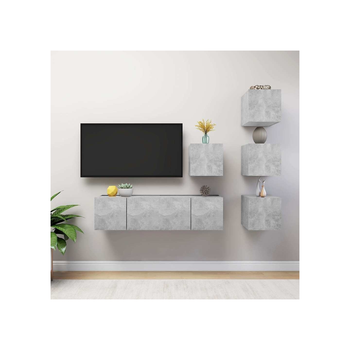 Ensemble de meubles TV 6 pcs Gris béton Bois d'ingénierie