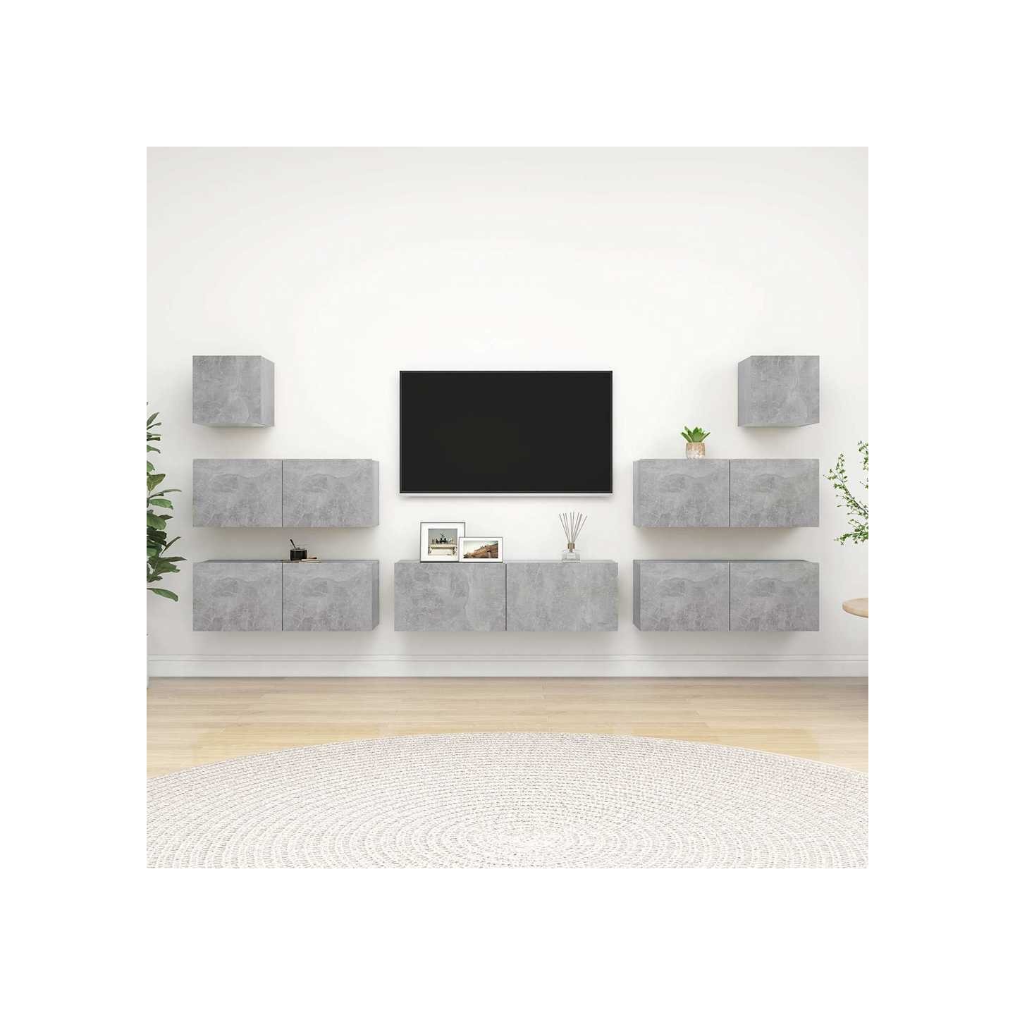 Ensemble de meubles TV 7 pcs Gris béton Bois d'ingénierie