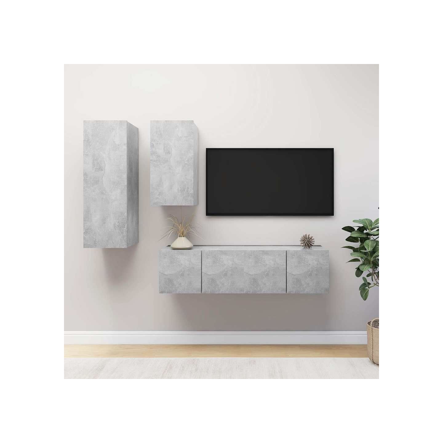 Ensemble de meubles TV 4 pcs Gris béton Bois d'ingénierie