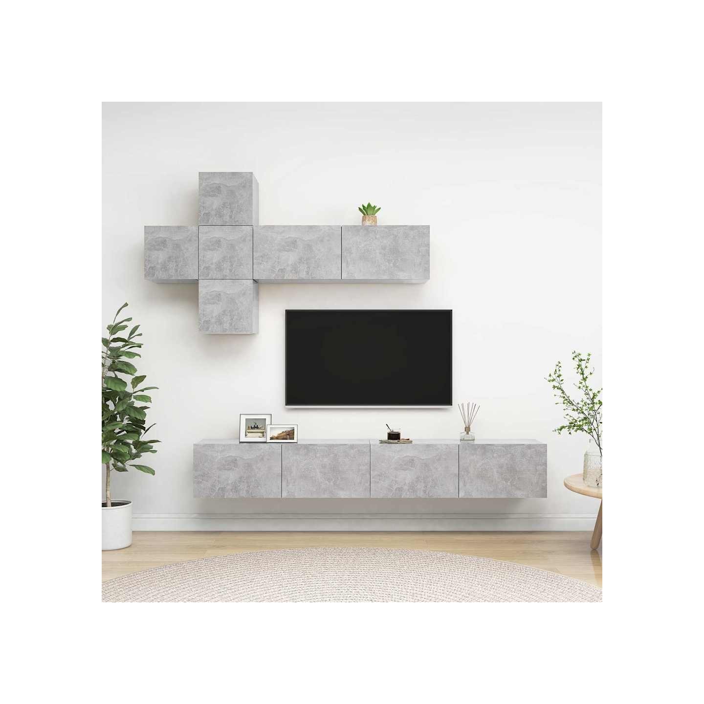 Ensemble de meuble TV 7 pcs Gris béton Bois d'ingénierie