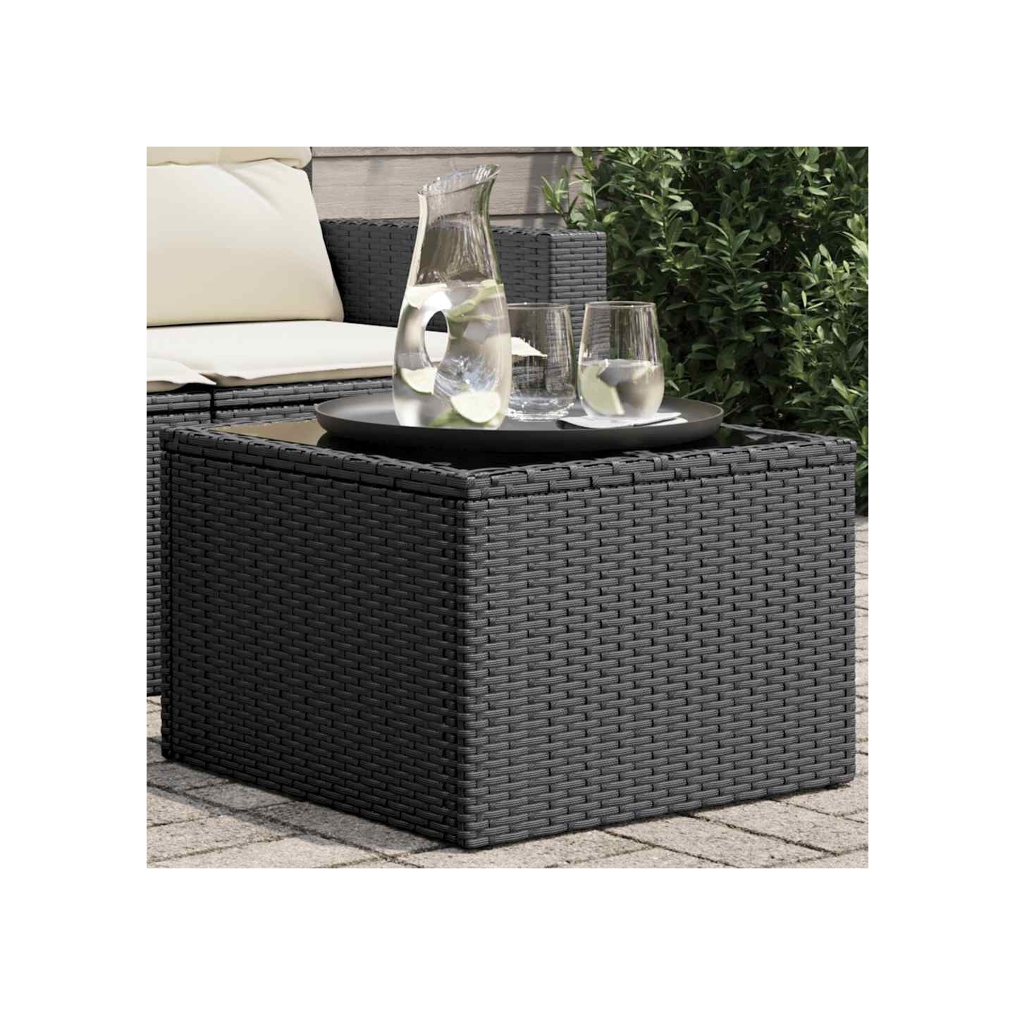 Table de jardin avec plateau en verre noir 55x55x37 cm