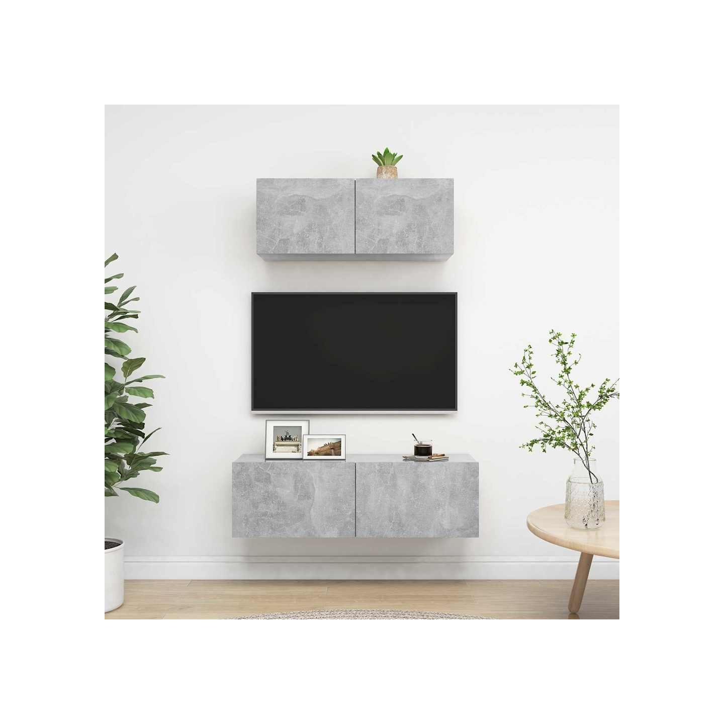 Ensemble de meubles TV 2 pcs Gris béton Bois d'ingénierie