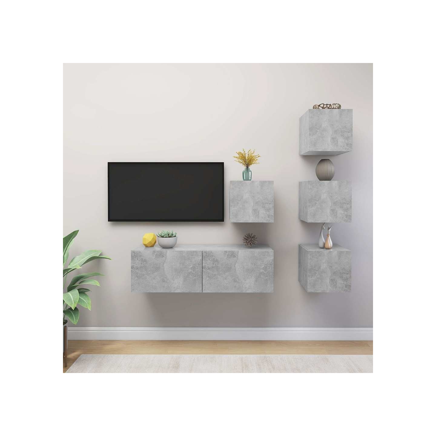 Ensemble de meuble TV 5 pcs Gris béton Bois d'ingénierie