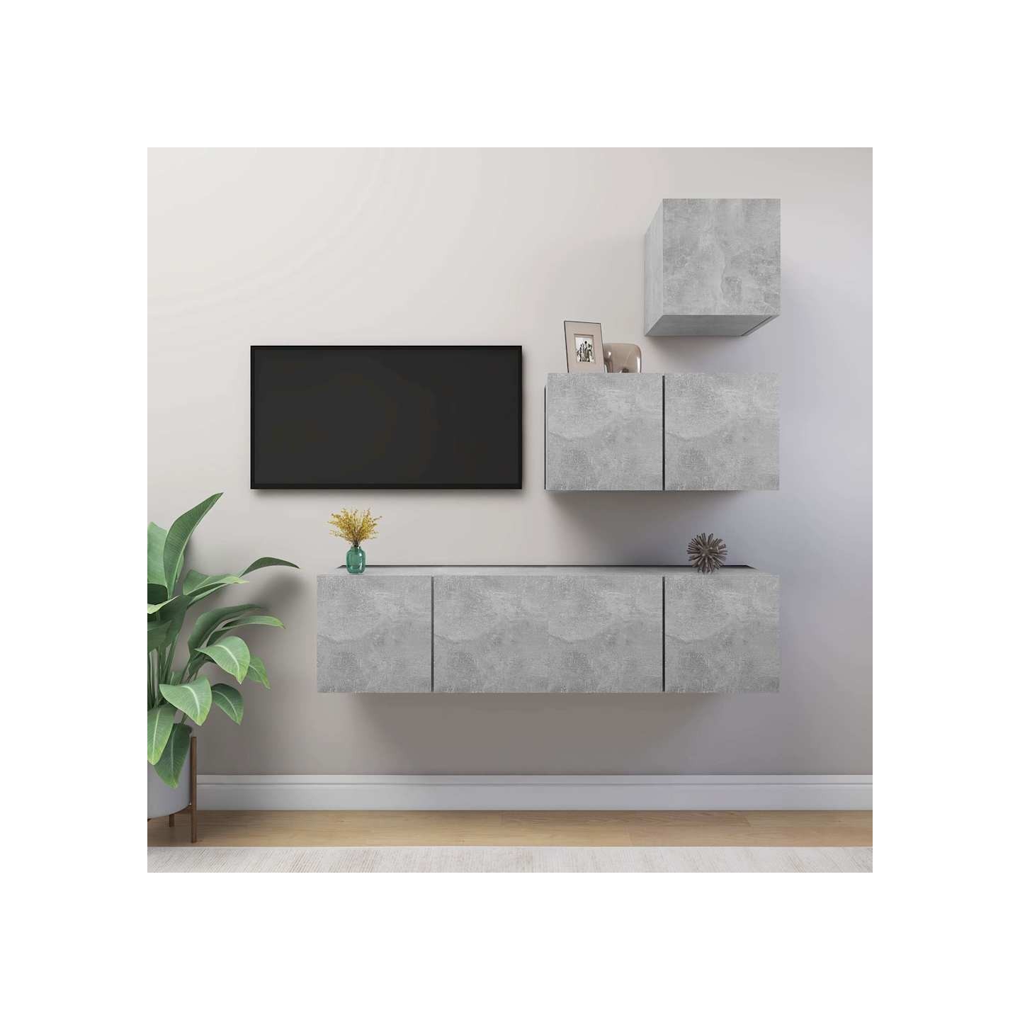 Ensemble de meubles TV 4 pcs Gris béton Bois d'ingénierie