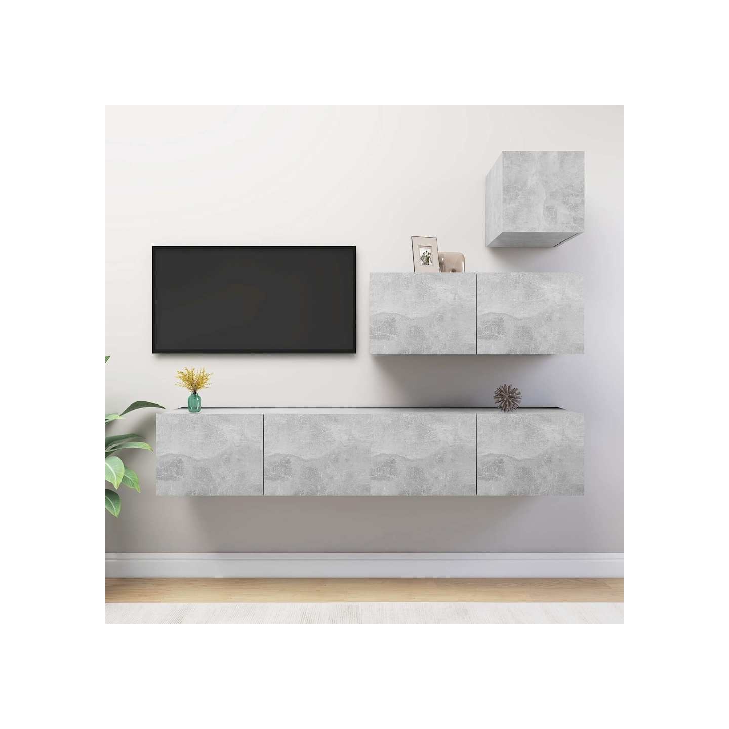 Ensemble de meubles TV 4 pcs Gris béton Bois d'ingénierie