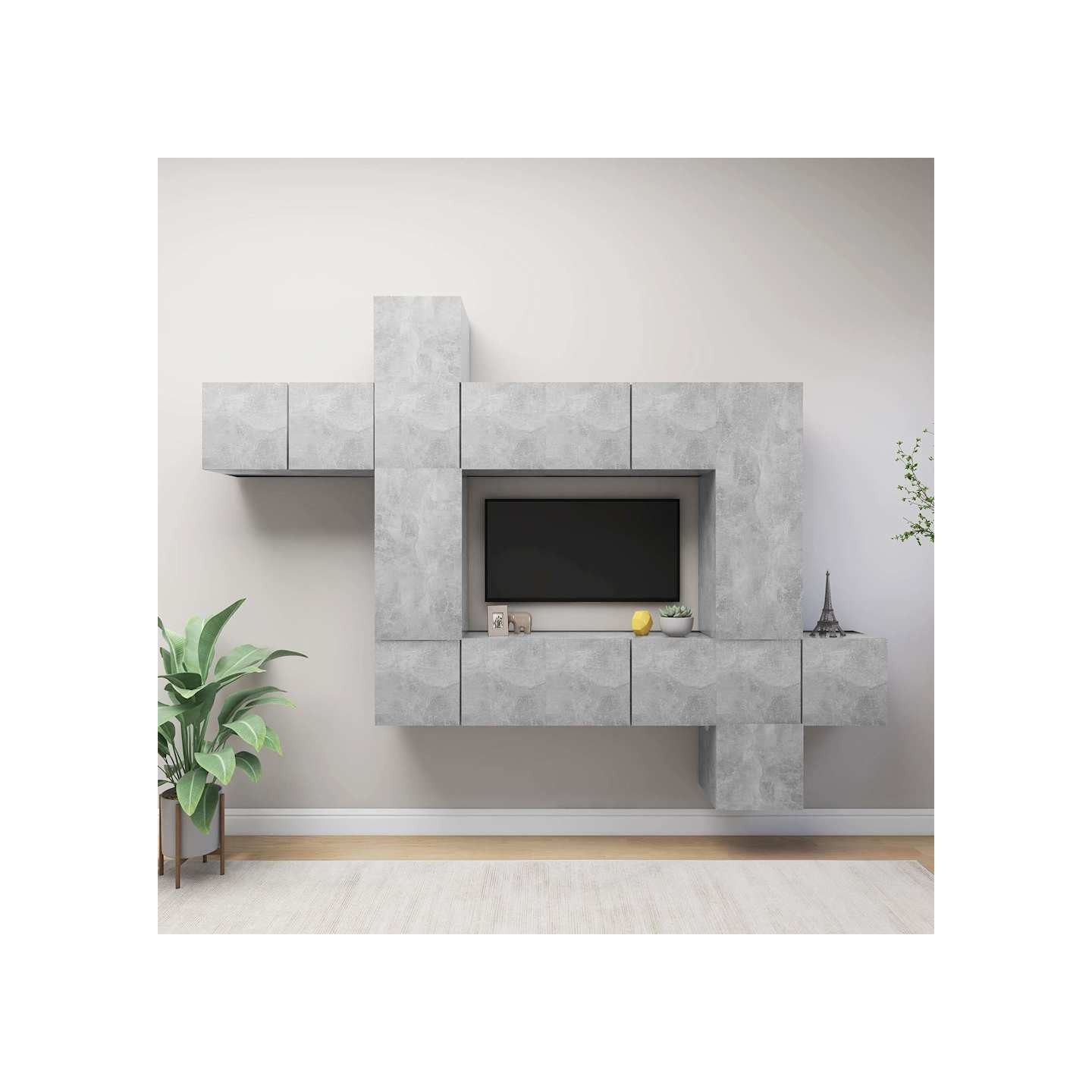 Ensemble de meubles TV 10 pcs Gris béton Bois d'ingénierie