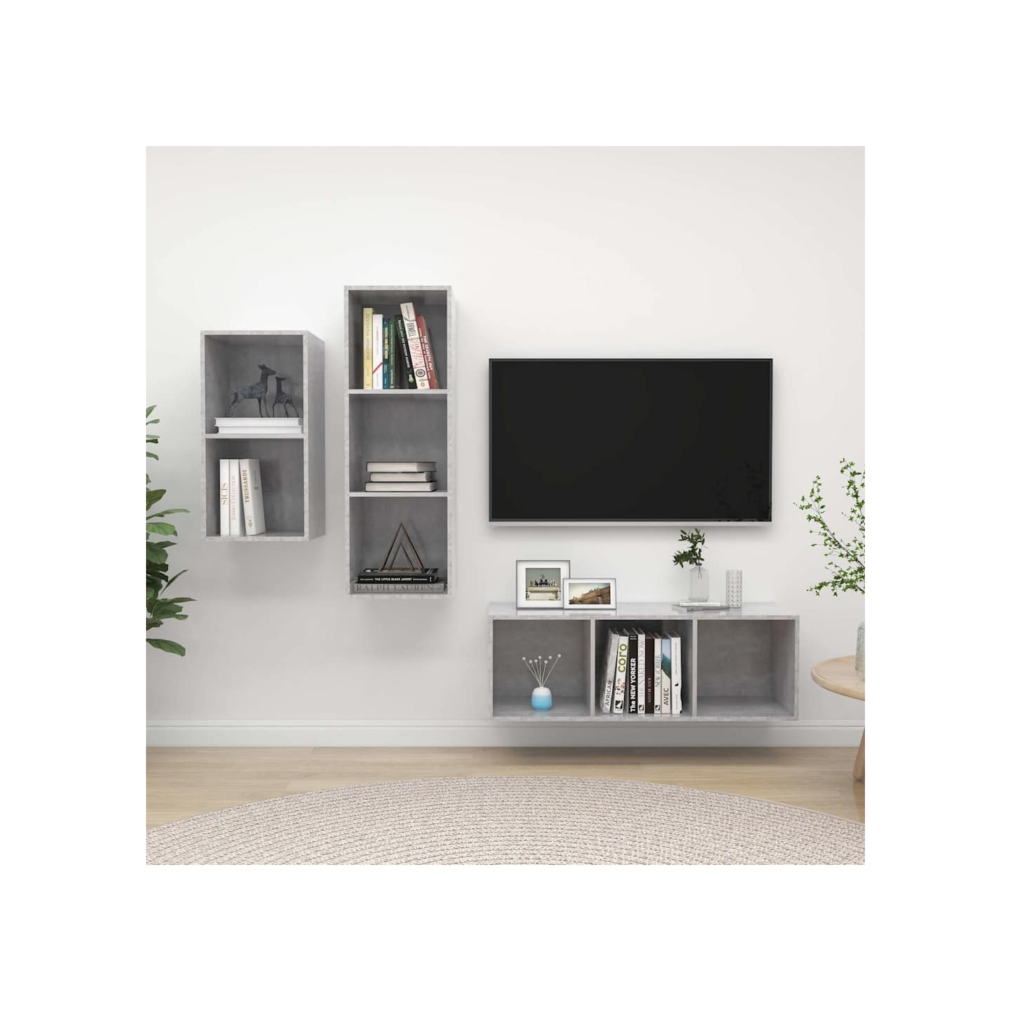 Ensemble de meuble TV 3 pcs Gris béton Bois d'ingénierie