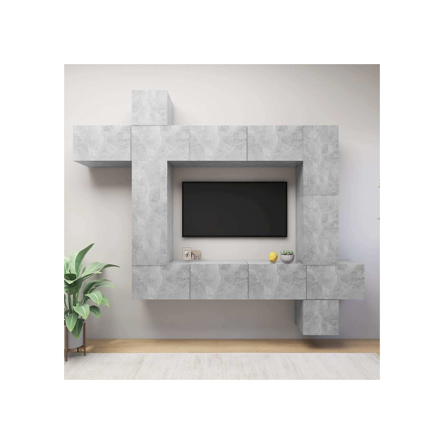 Ensemble de meuble TV 9 pcs Gris béton Bois d'ingénierie
