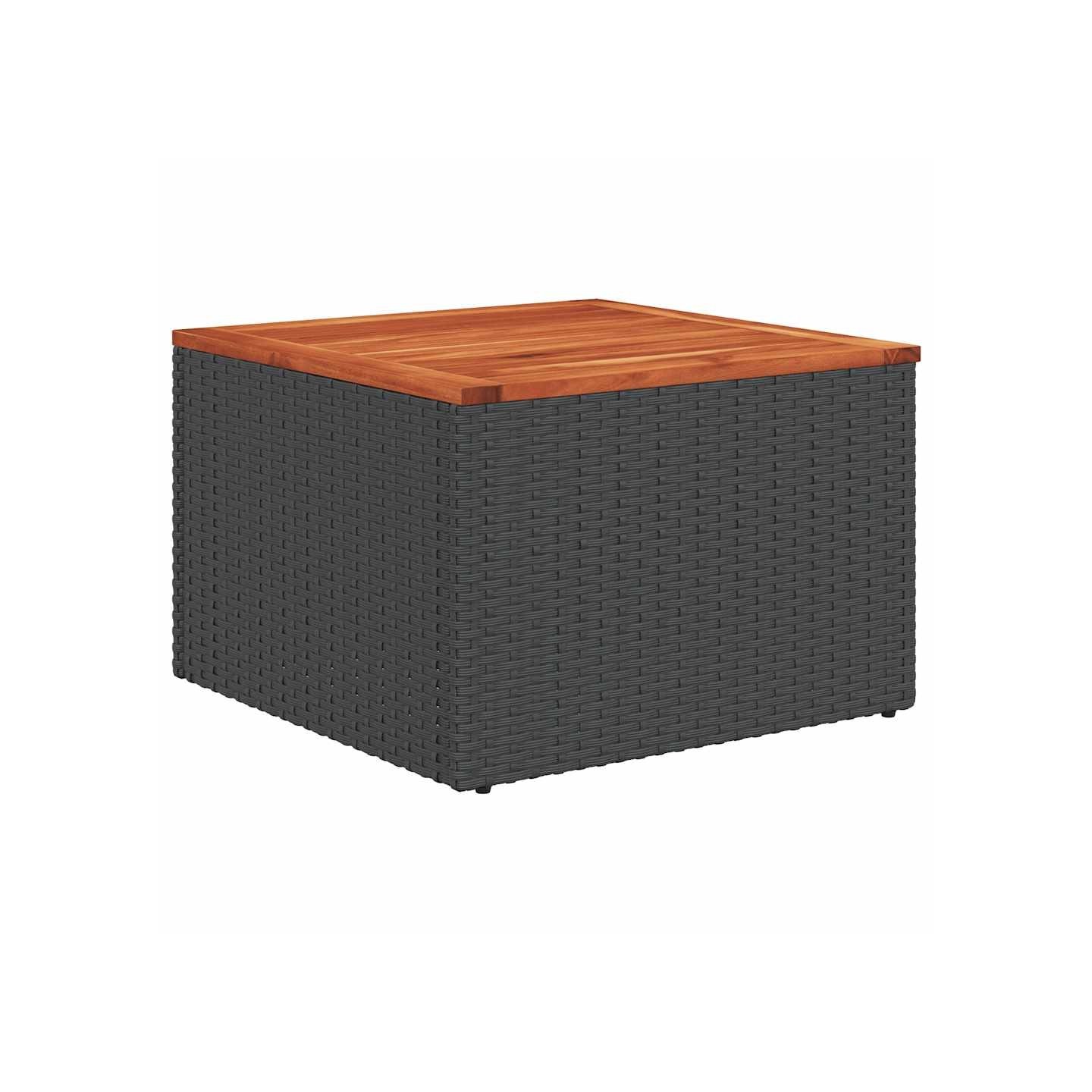 Table de jardin noire 55x55x37 cm résine tressée&bois d'acacia
