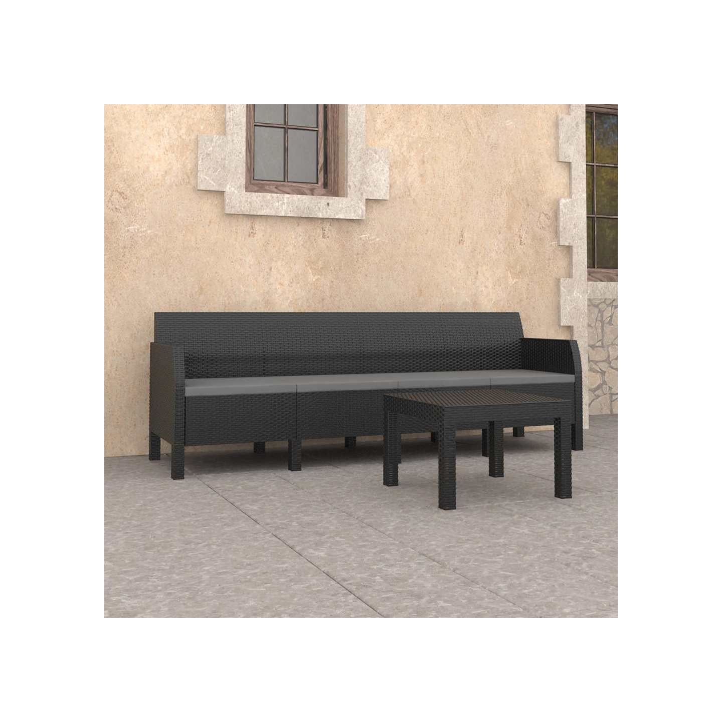 Salon de jardin 2 pcs avec coussins PP Rotin Anthracite
