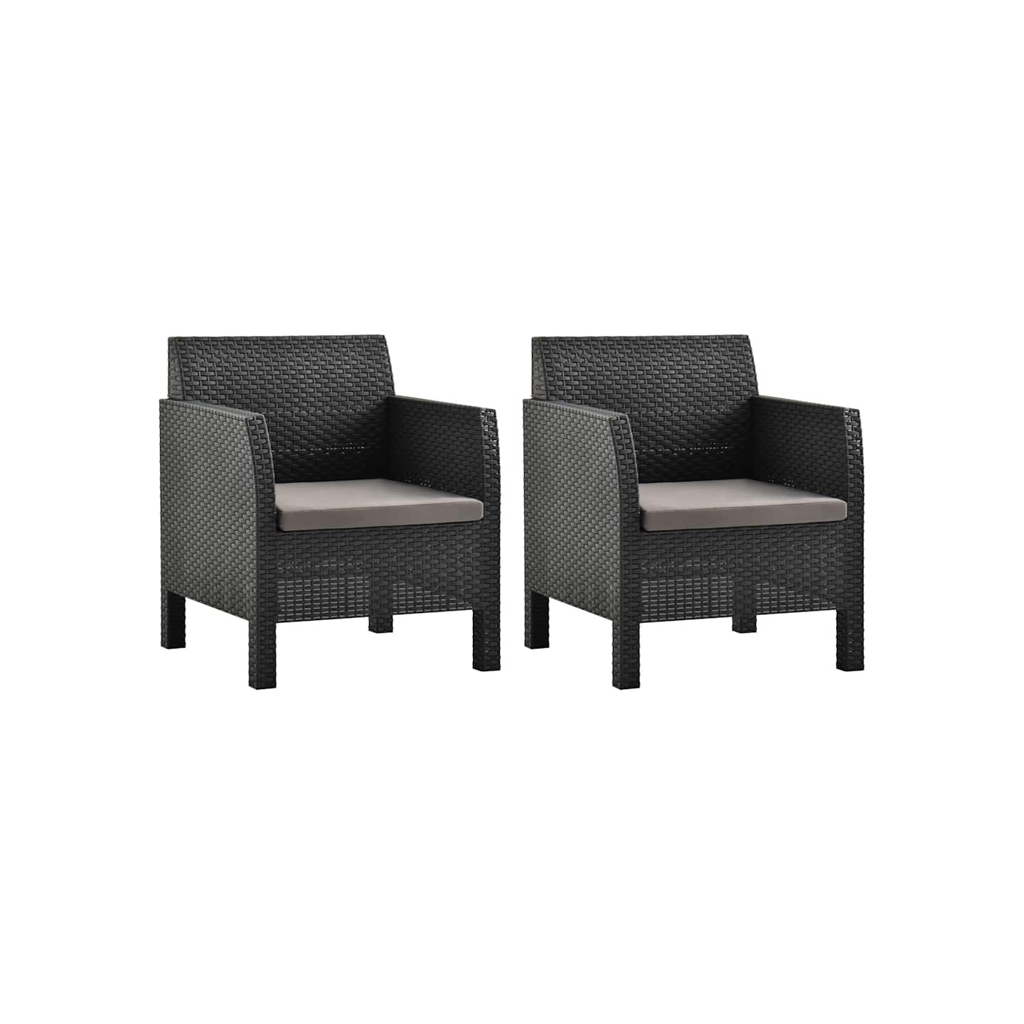 Chaises de jardin avec coussins lot de 2 PP Rotin Anthracite