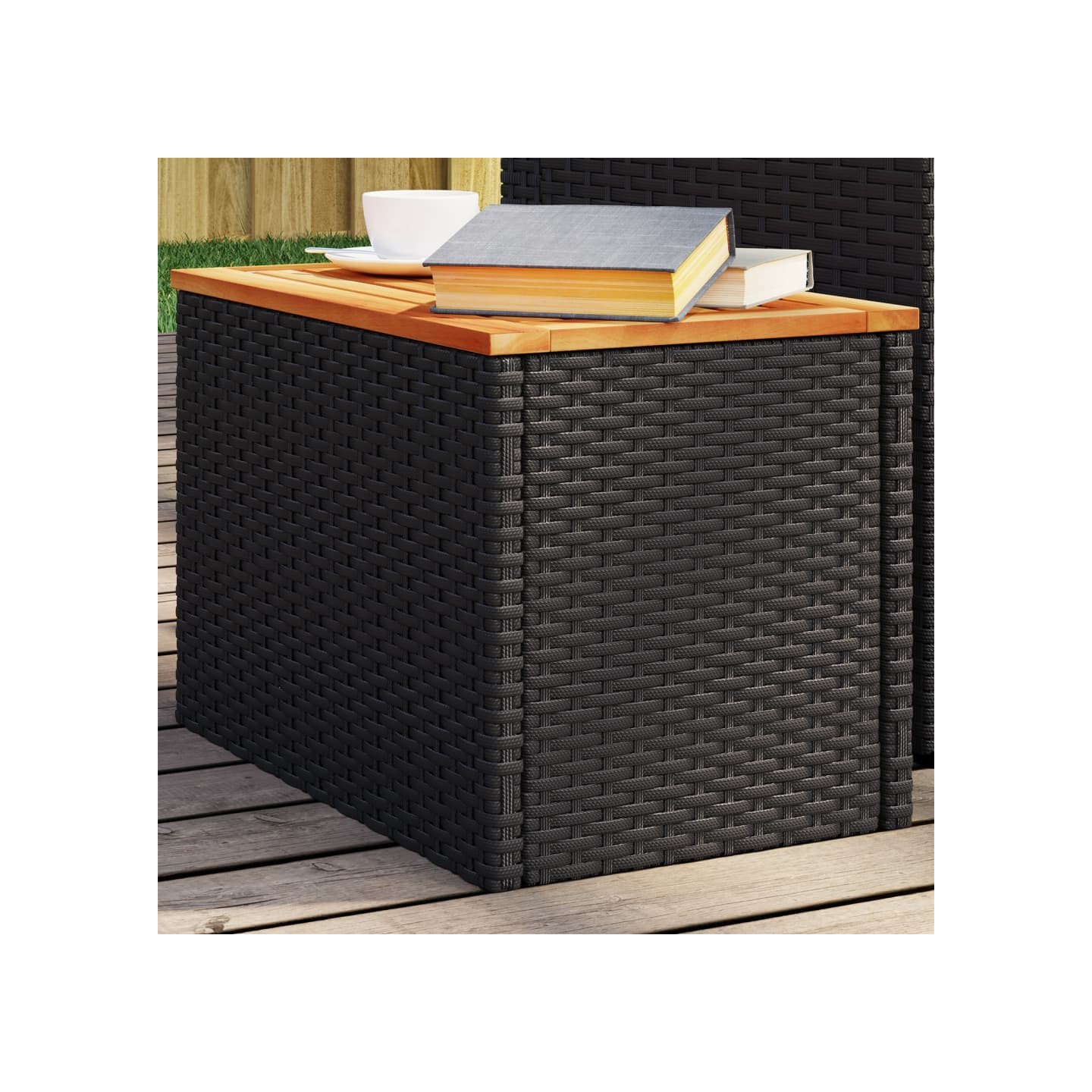Tables d'appoint jardin 2pcs noir 55x34x37 cm rotin bois massif