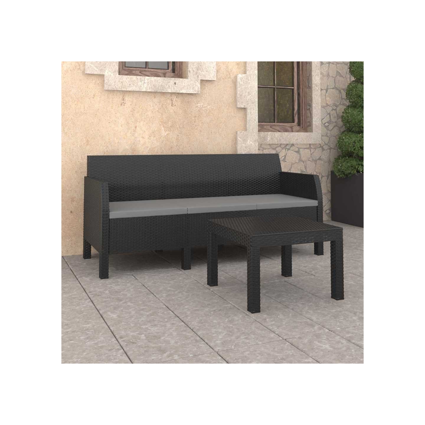 Salon de jardin 2 pcs avec coussins PP Rotin Anthracite