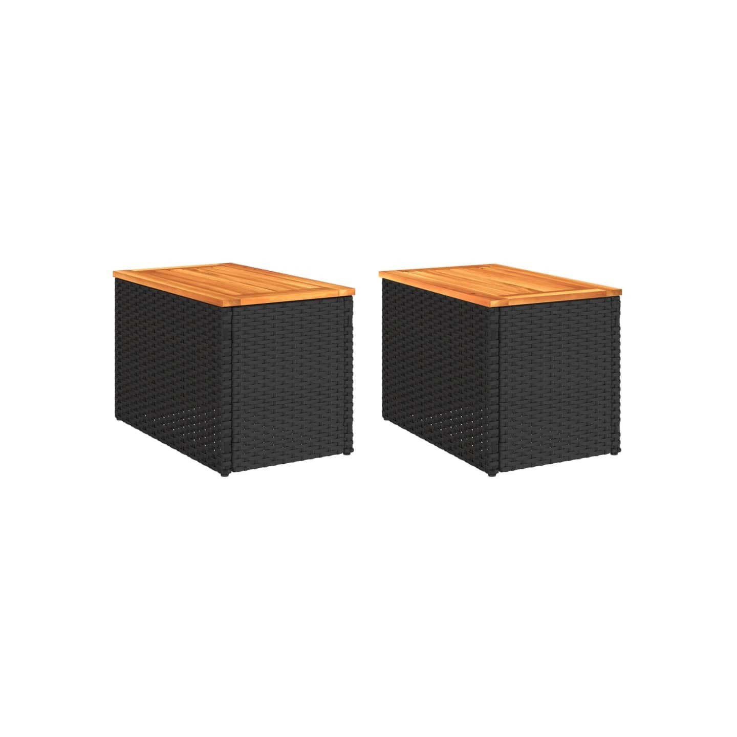 Tables d'appoint jardin 2pcs noir 55x34x37 cm rotin bois massif