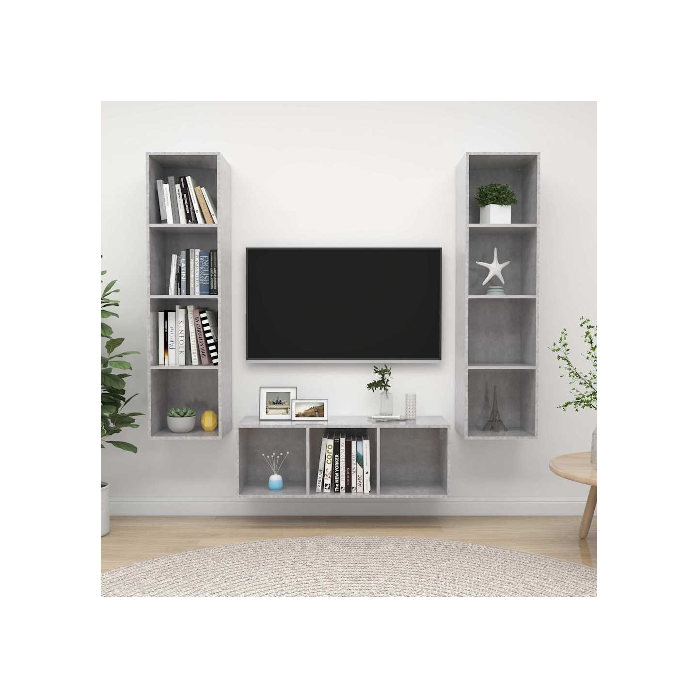 Ensemble de meuble TV 3 pcs Gris béton Bois d'ingénierie