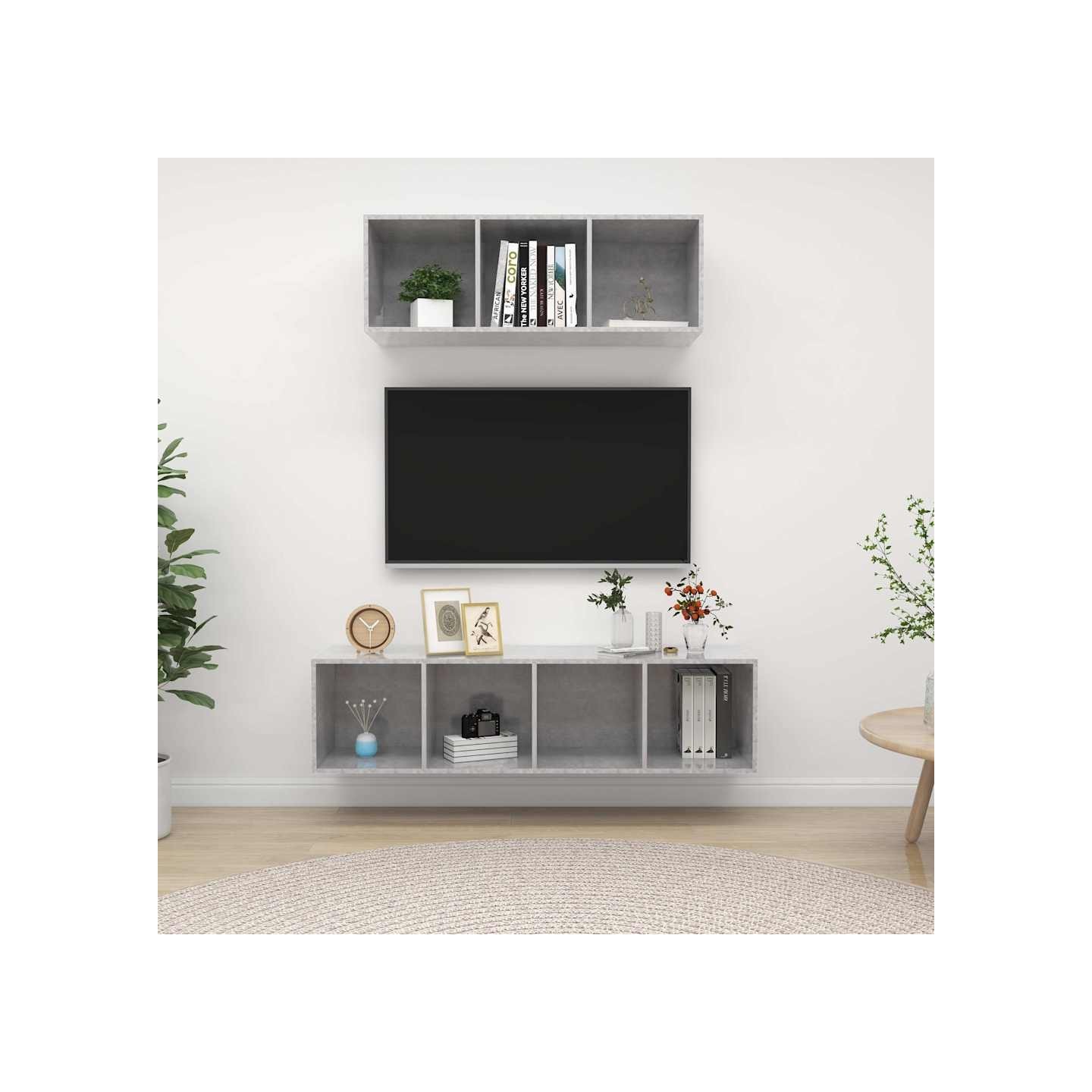 Ensemble de meuble TV 2 pcs Gris béton Bois d'ingénierie
