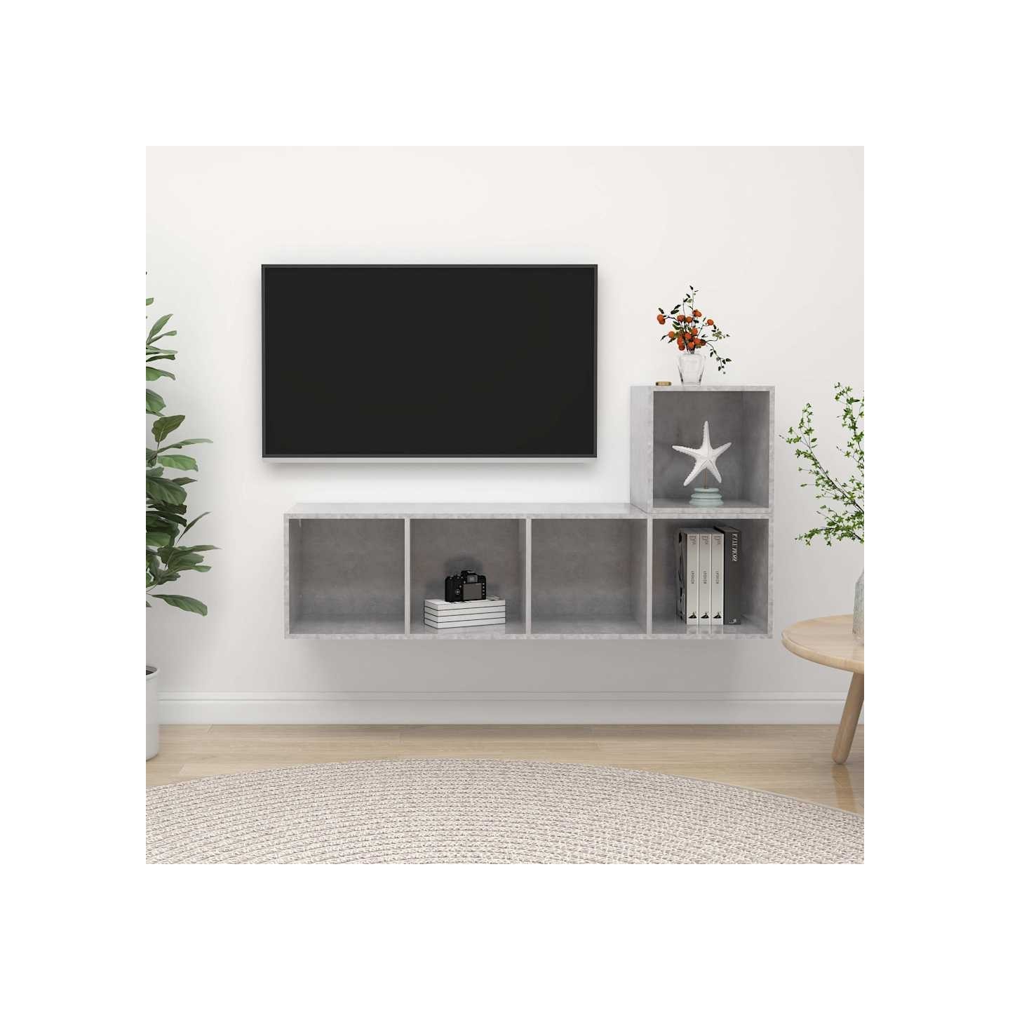 Ensemble de meuble TV 2 pcs Gris béton Bois d'ingénierie