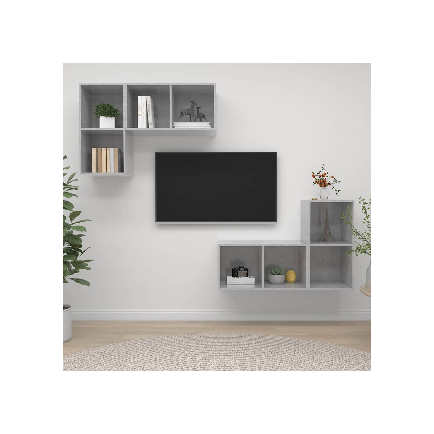 Meubles TV muraux 4 pcs Gris béton Bois d'ingénierie