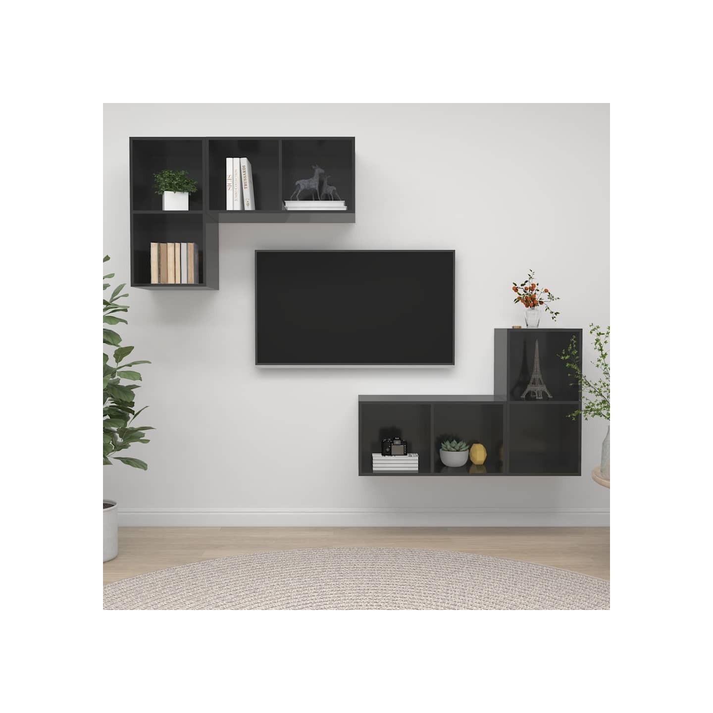 Meubles TV muraux 4 pcs Gris brillant Bois d'ingénierie