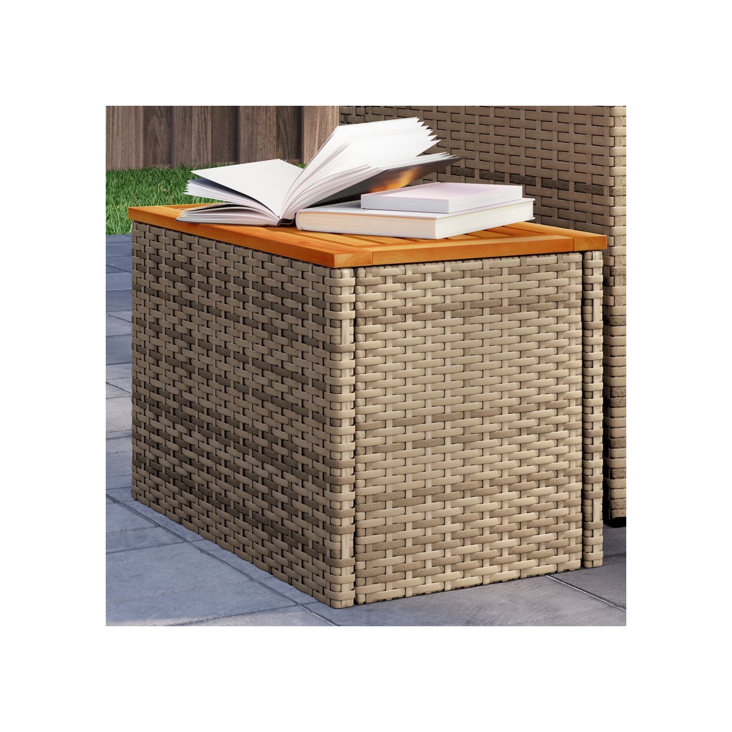 Tables d'appoint de jardin 2 pcs beige rotin bois massif