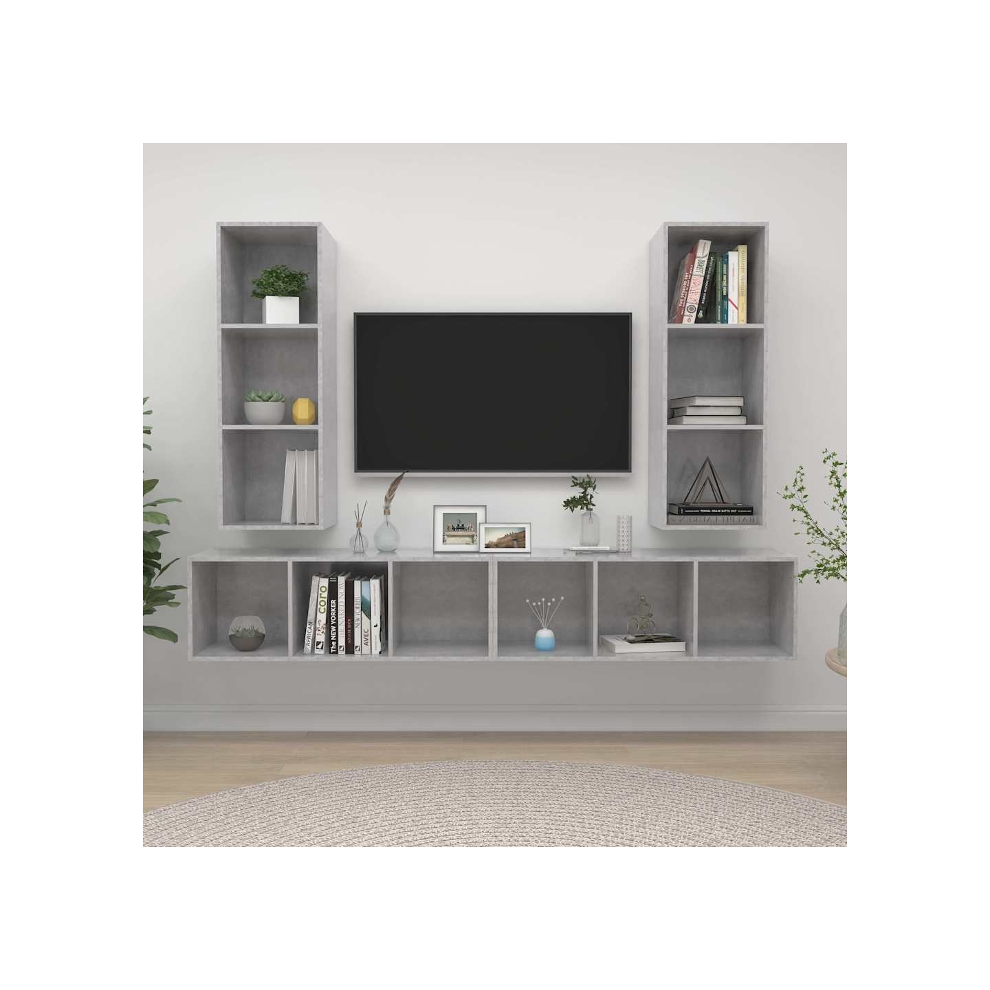Meubles TV muraux 4 pcs Gris béton Bois d'ingénierie